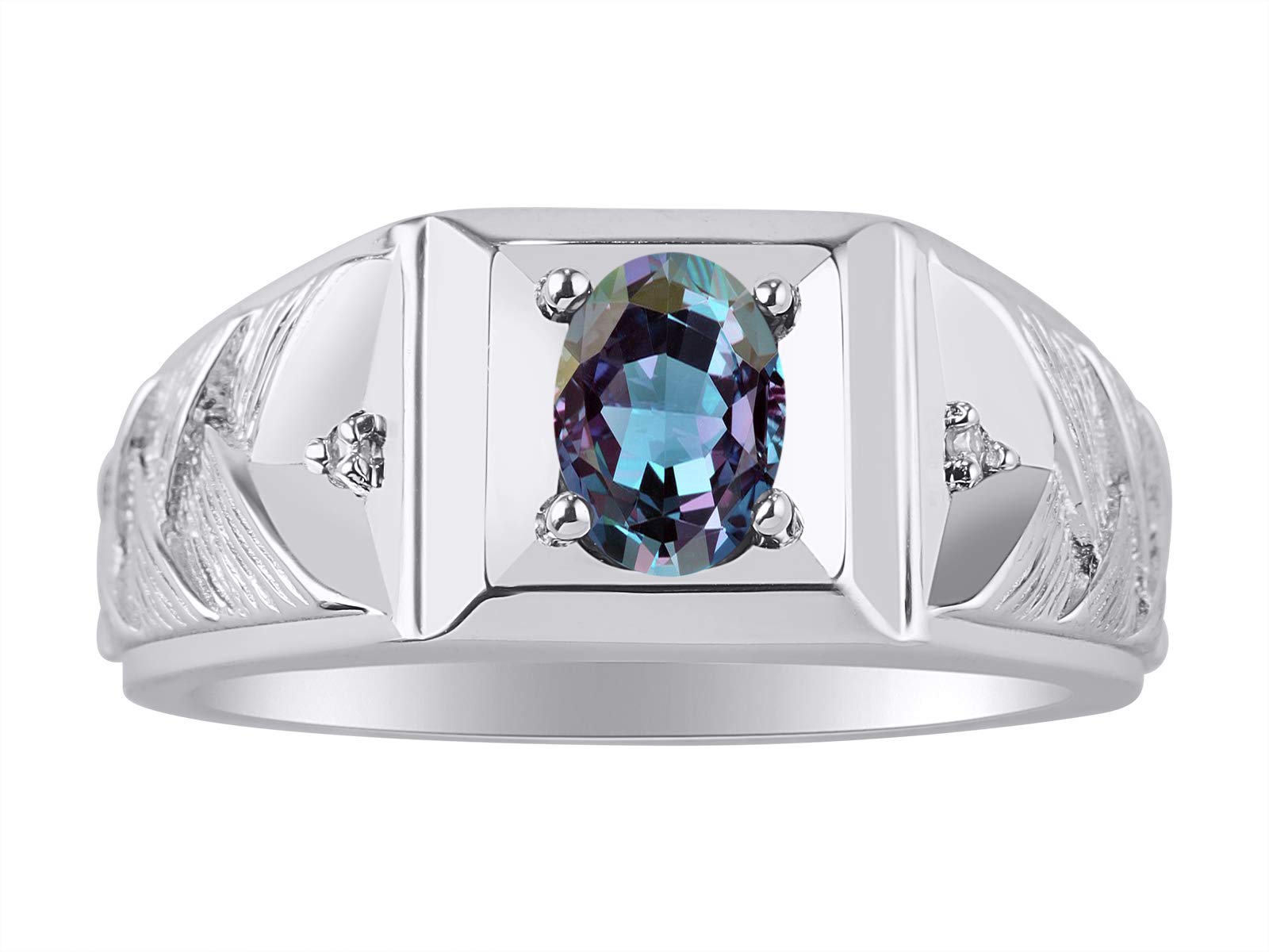 RYLOS Men's Rings - 14K Yellow Gold Plated Sterling Silver Designer Weave Band with 7x5mm Oval Gemstone & Genuine Diamond | Birthstone Rings for Men in Sizes 8-13 | Perfect for Weddings, Anniversaries & Gifts
