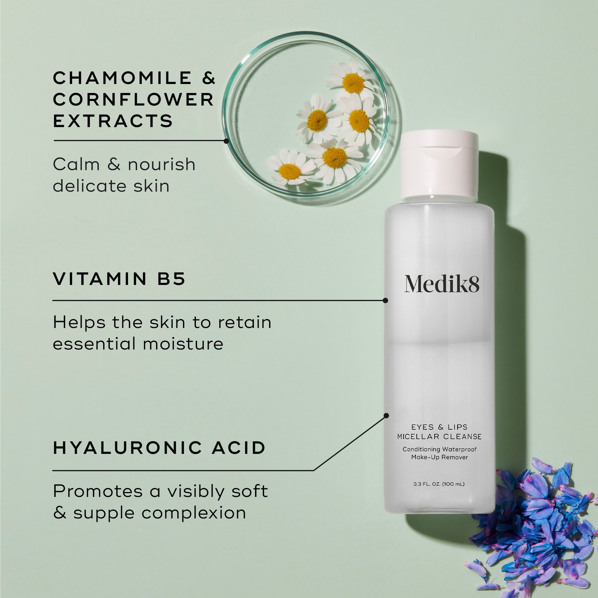 Gentle Micellar Cleansing Water for Eyes & Lips - Makeup Remover & Daily Facial Cleanser for Sensitive Skin | Perfect for Travel, Gym & Nighttime Skincare Routine