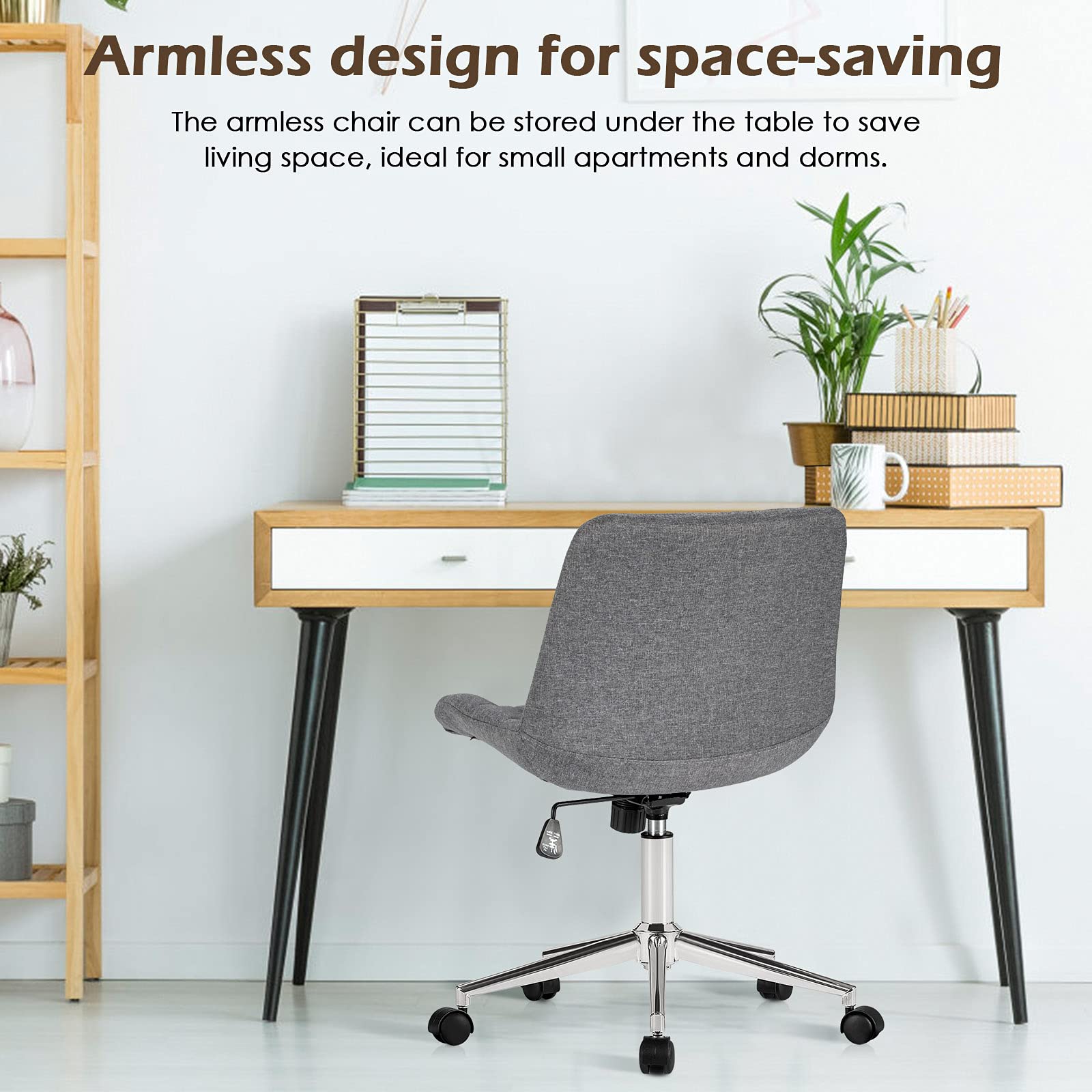 POWERSTONE Armless Office Chair - Ergonomic Mid Back Task Chair with Adjustable Height & Swivel Wheels | Perfect for Home Office, Computer Desk & Workspace