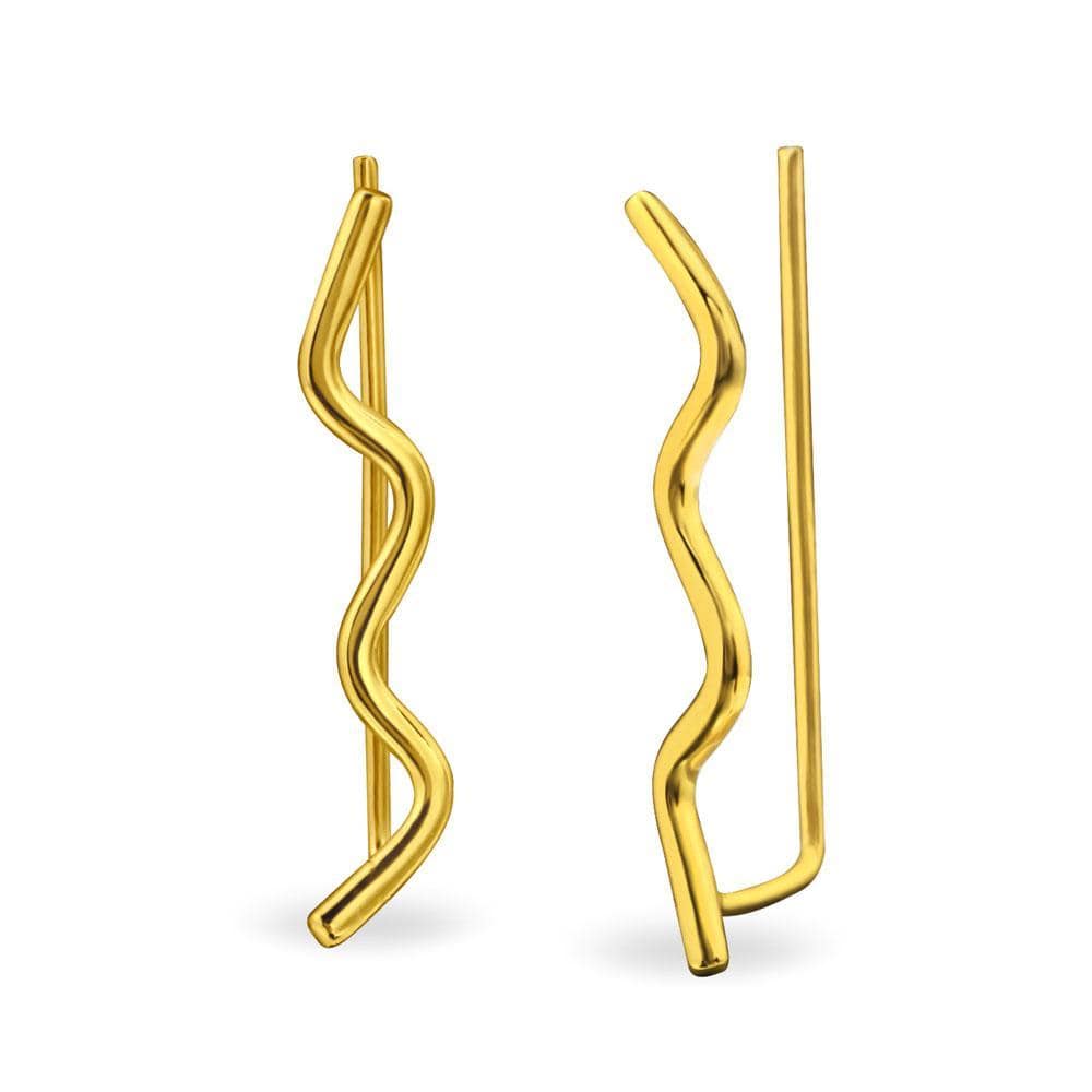 Gold Plated Silver Wave Long Ear Cuff Earrings for Women - Boho Chic Statement Jewelry for Parties, Weddings & Everyday Wear