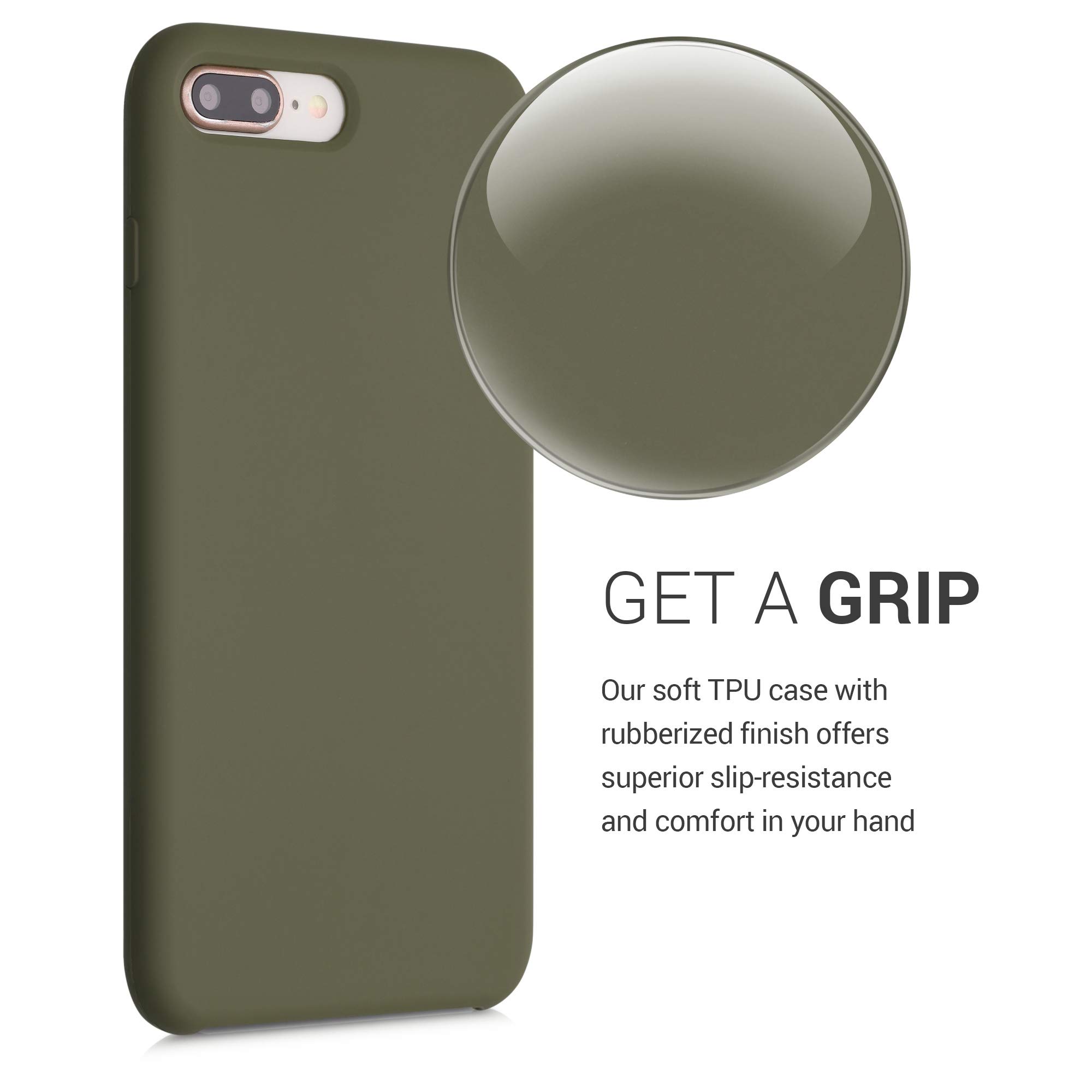 kwmobile Premium TPU Silicone Case for Apple iPhone 7 Plus/iPhone 8 Plus - Soft Protective Phone Cover in Dark Olive - Perfect for Everyday Use & Drop Protection