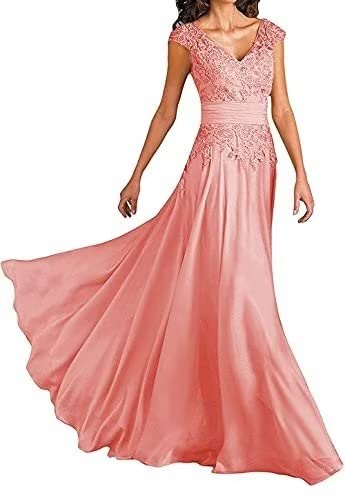 Elegant Short Sleeve Mother of The Bride Dress - Lace V-Neck Chiffon Formal Evening Gown for Wedding Guest, Party & Special Occasions | Perfect for Church Ceremonies, Cocktail Receptions & Anniversary Celebrations