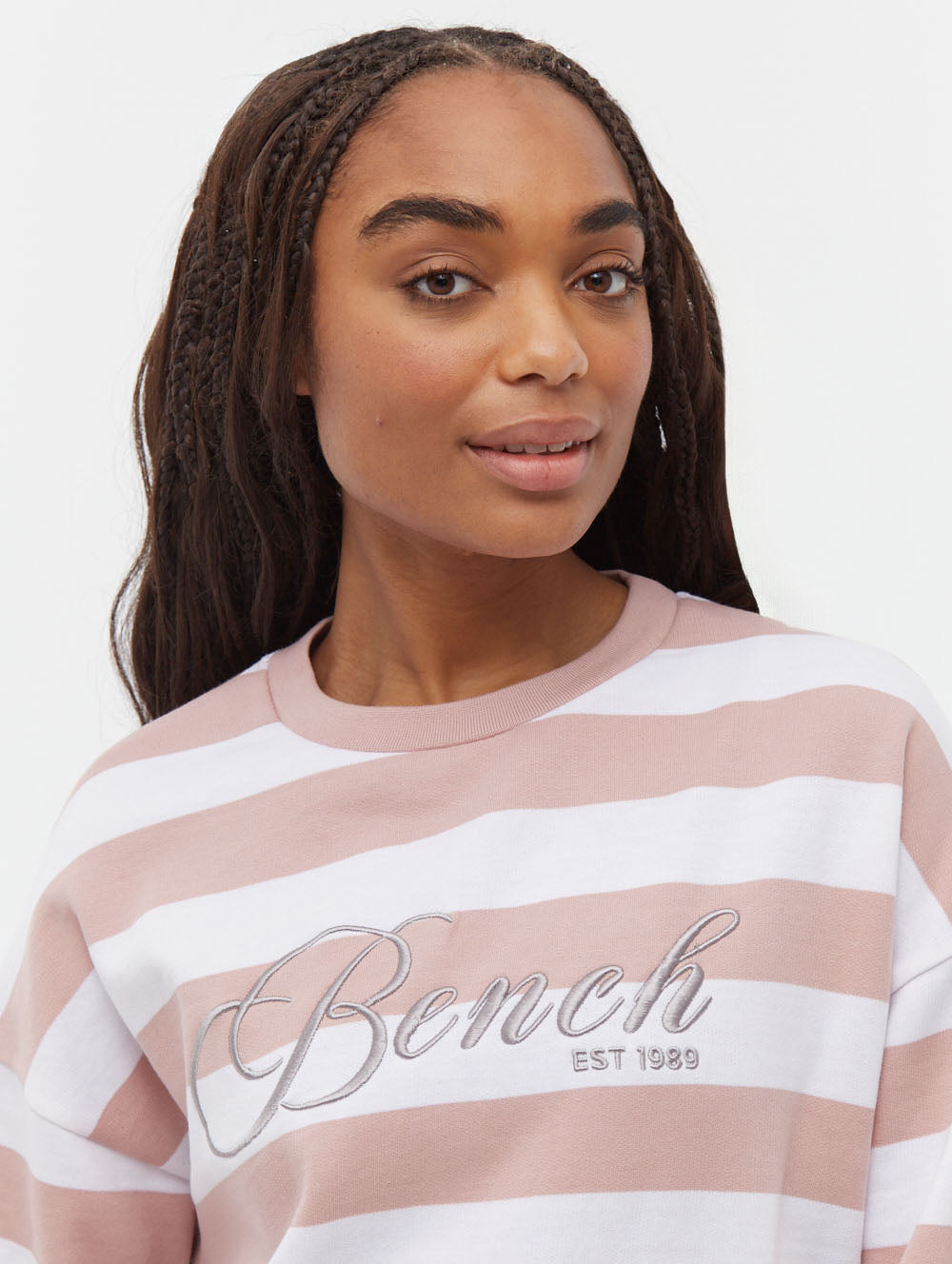 Hanneli Striped Crew Neck Sweatshirt for Women - Soft Cotton Casual Pullover - Perfect for Fall & Winter Outfits, Lounge Wear and Street Style Fashion