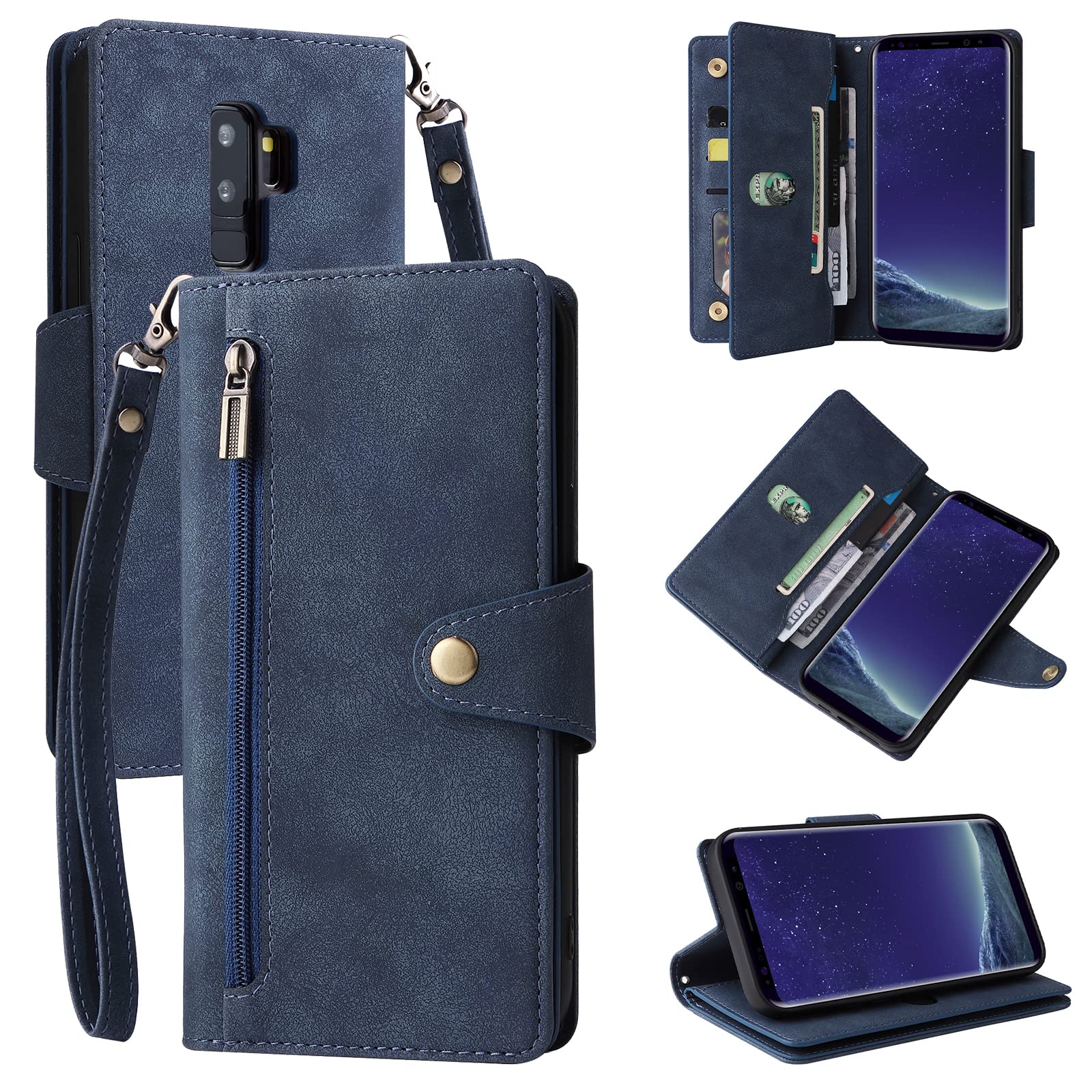 Premium PU Leather Wallet Case for Samsung Galaxy S9 - Shockproof Flip Cover with Card Slots, Magnetic Closure, Kickstand & Wrist Strap | Perfect for Daily Use, Travel & Hands-Free Convenience