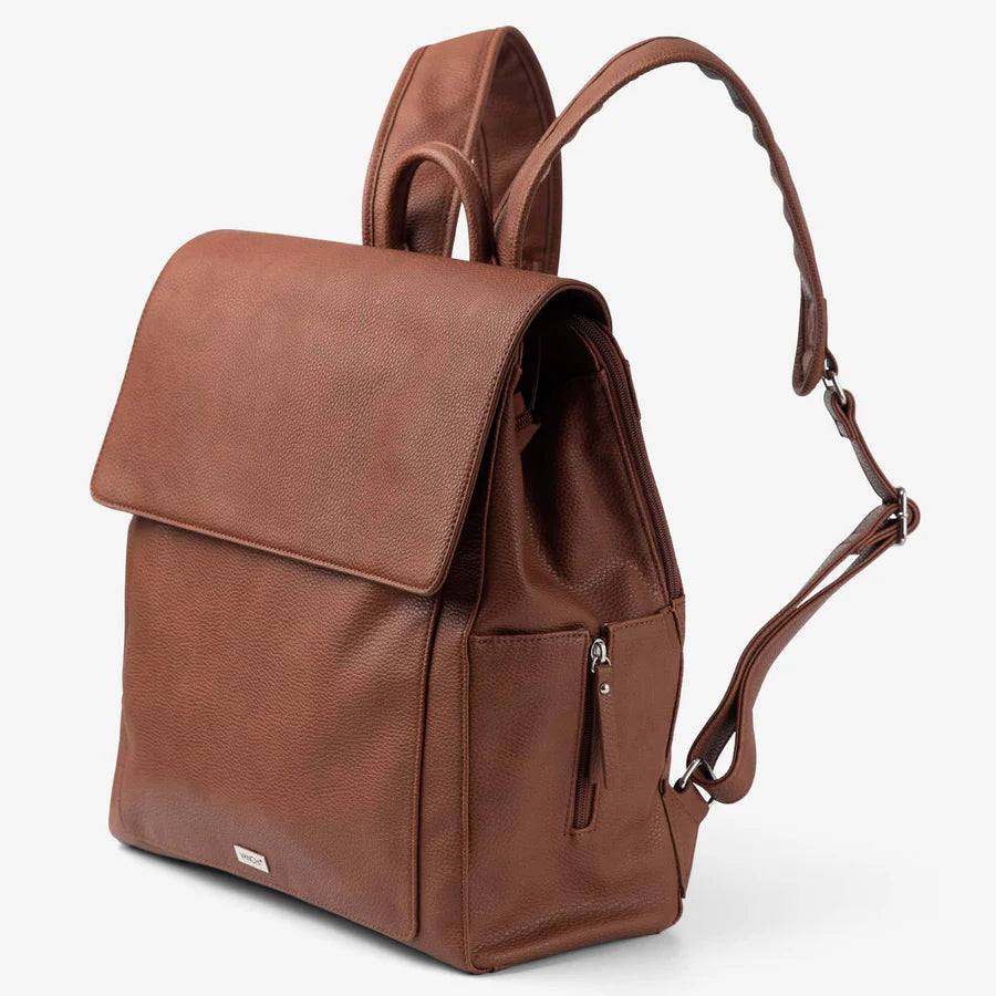 Vanchi Vegan Leather Emmy Backpack Diaper Bag in Pebbled Tan - Stylish & Spacious Baby Bag for Moms, Perfect for Travel, Shopping & Daily Use