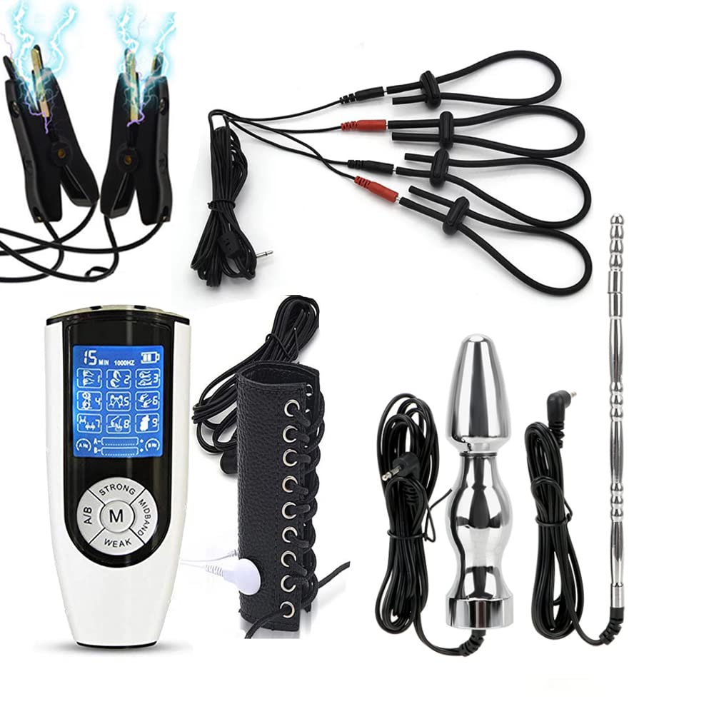 Premium Electro Sex Stimulation Kit - Anal Plug, Dildo, Urethral Dilators, Cock Ring, Penis Cover & Nipple Clamps for Couples - BDSM, SM & Sensory Play - Enhance Intimacy & Explore Pleasure for Men & Women