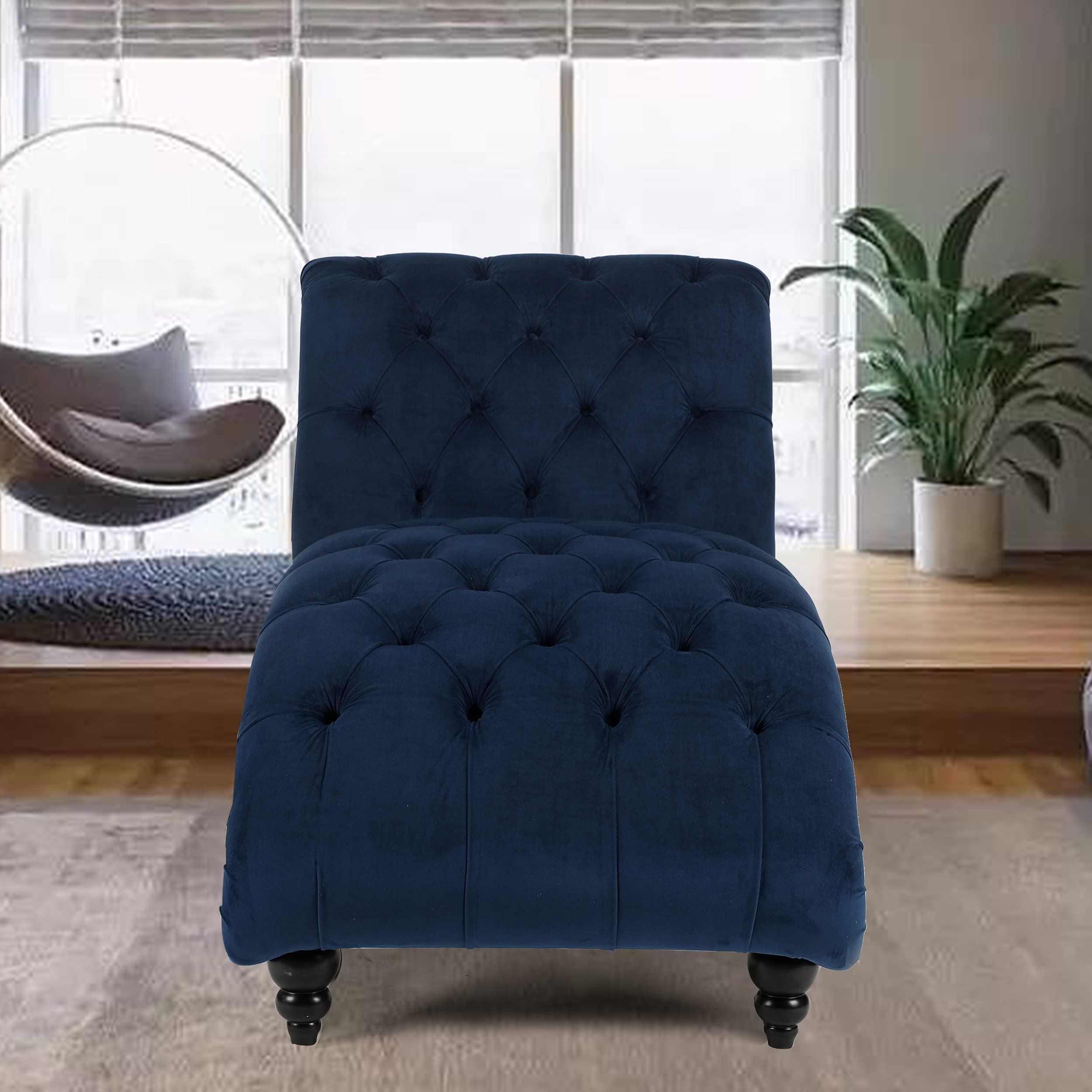 HomVent Tufted Leather Chaise Lounge Chair - Modern Indoor Lounge Chair with Button Tufting for Living Room, Office, or Bedroom - Perfect for Relaxing, Reading & Napping (Blue)