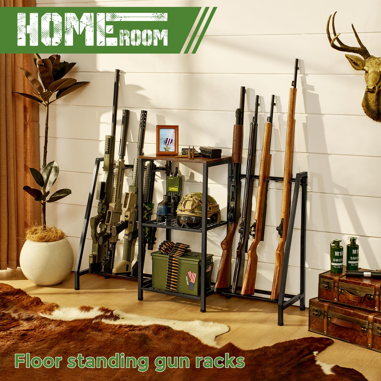 Heavy Duty Gun Rack - Rifle Storage Organizer for 10 Long Guns & Accessories | Indoor Standing Floor Shotgun Rack | Perfect for Hunting Range, Shooting Clubs & Home Security | Durable Gun Storage Solution for Firearm Enthusiasts