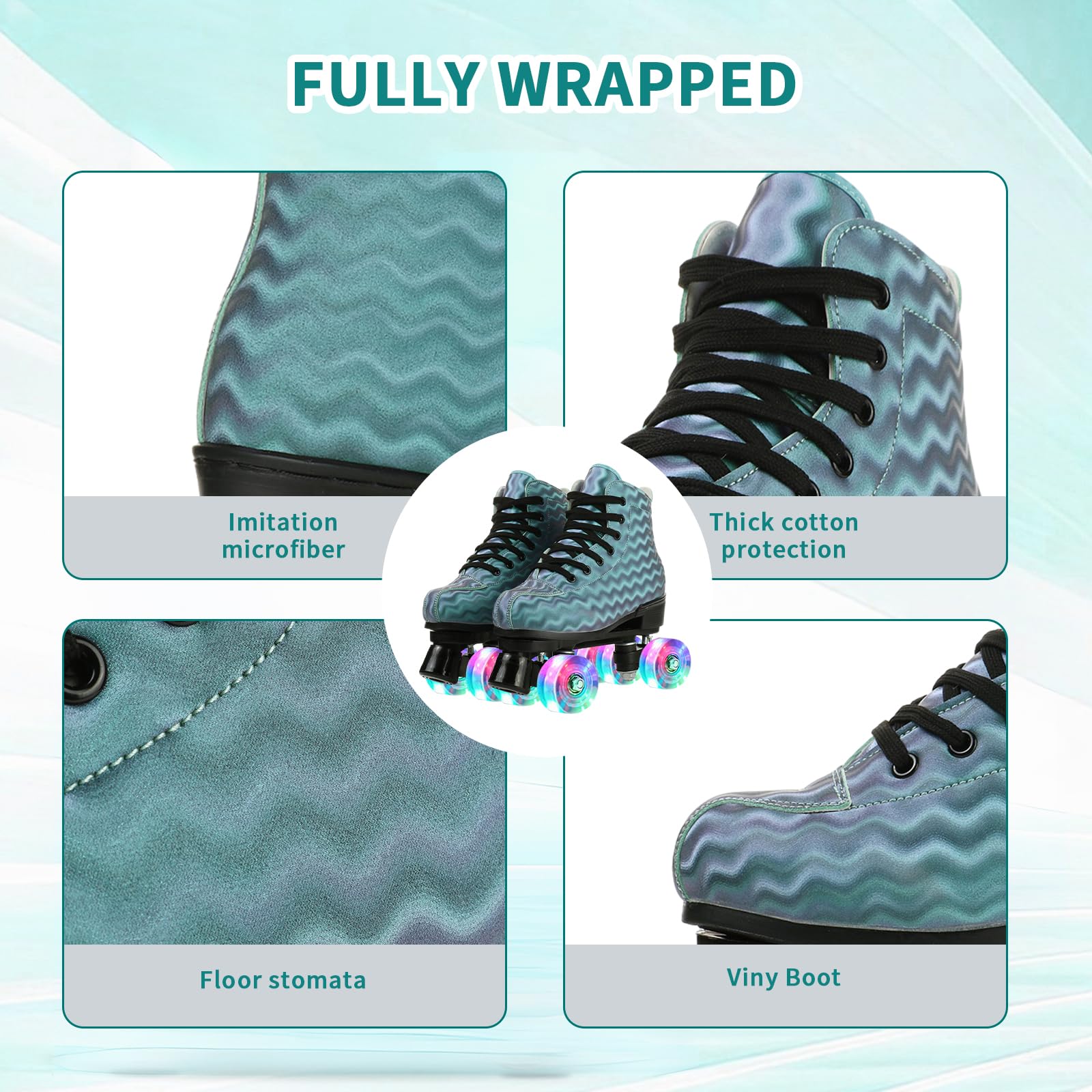 MilkyWay Unisex Roller Skates for Adults & Kids - High-Top Quad Skates with Double Row Wheels & Lightning Design - Perfect for Beginners, Indoor & Outdoor Skating, Rink Parties, Fitness & Fun