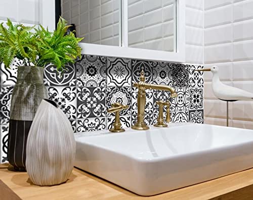HomeRoots Vinyl 4x4 Inch Black Mosaic Peel and Stick Removable Wall Tiles - Perfect for Kitchen Backsplash, Bathroom Decor & Home Renovation