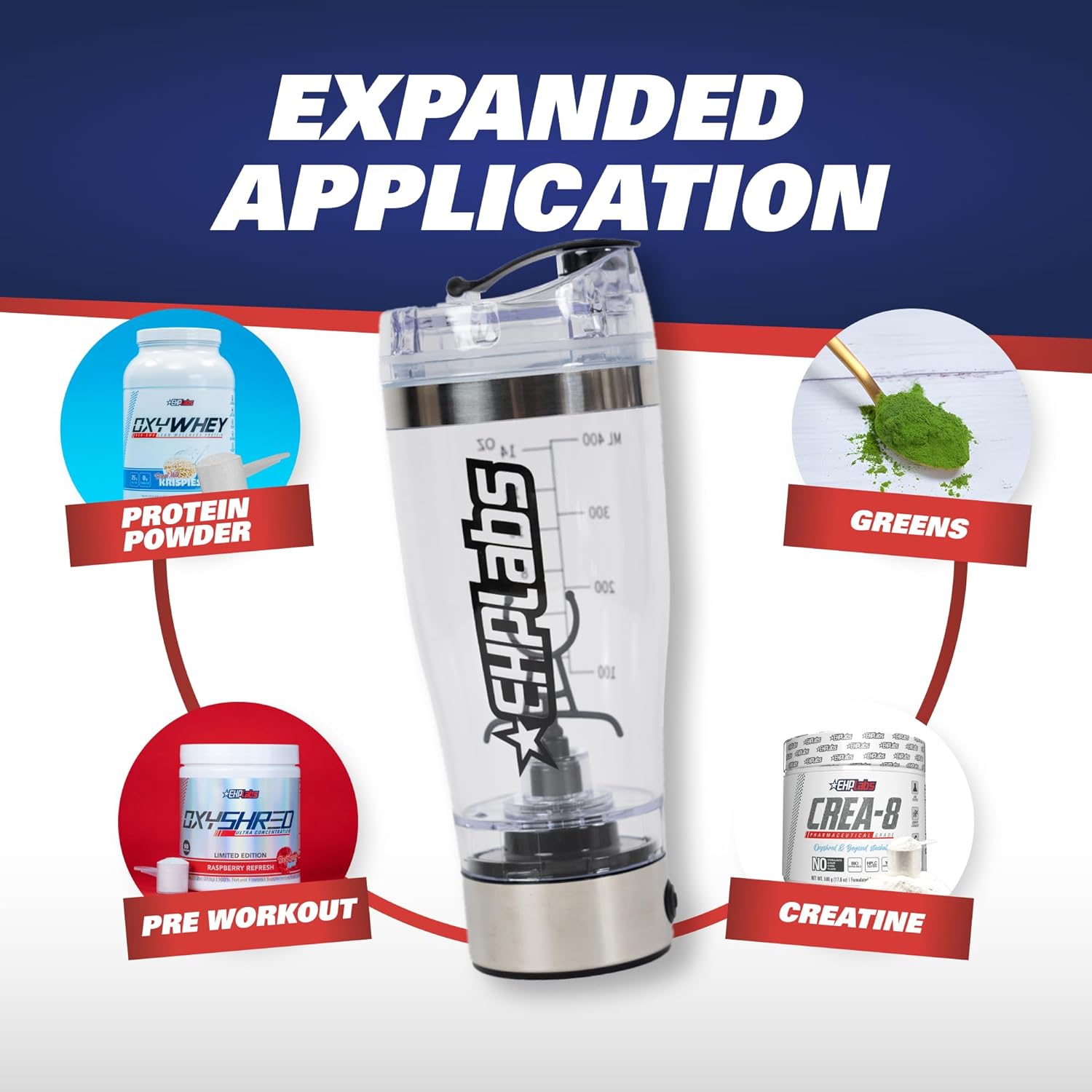 EHP 450ml Electric Protein Shaker Bottle - Portable Mixer for Protein Powder, Pre-Workout & Smoothies - Perfect for Gym, Fitness & Travel