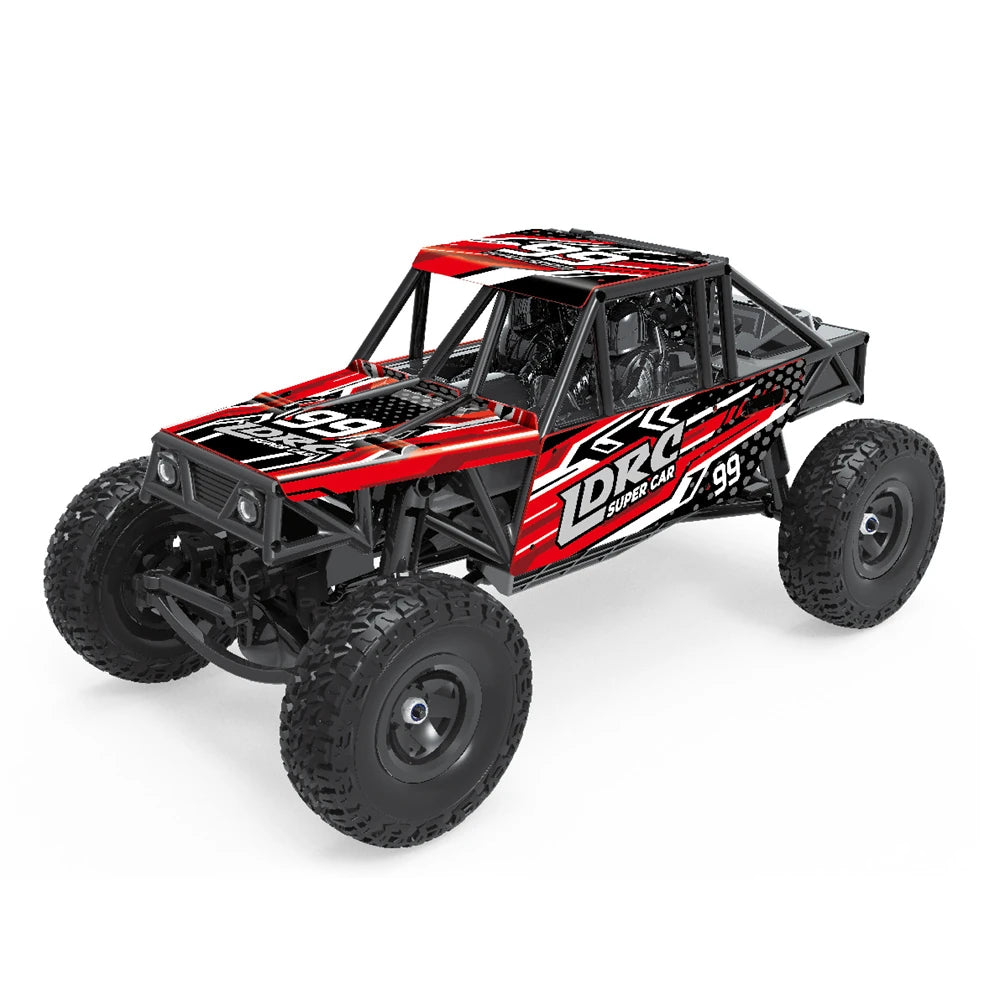 1/18 Scale LDRC 18499 4WD Remote Control Rock Crawler RC Car with Pipe Rack, LED Lights & Straight Axle - Off-Road Crawling, Trail Adventure, Backyard Racing for Adults and Kids