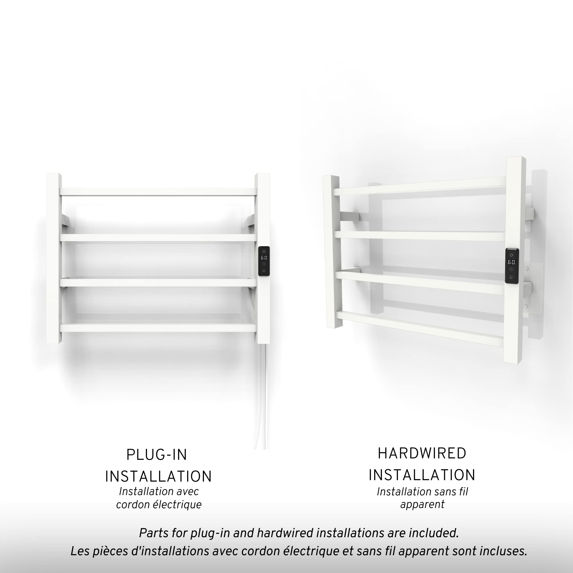 Odass Premium Towel Warmer with Built-in Timer & LED Display - Adjustable Temperature 86°F to 140°F (30°C to 60°C), 4-Square Bar Design, Wall Mounted Bathroom Heater - Perfect for Spa, Luxury Hotels & Cozy Home Bathrooms