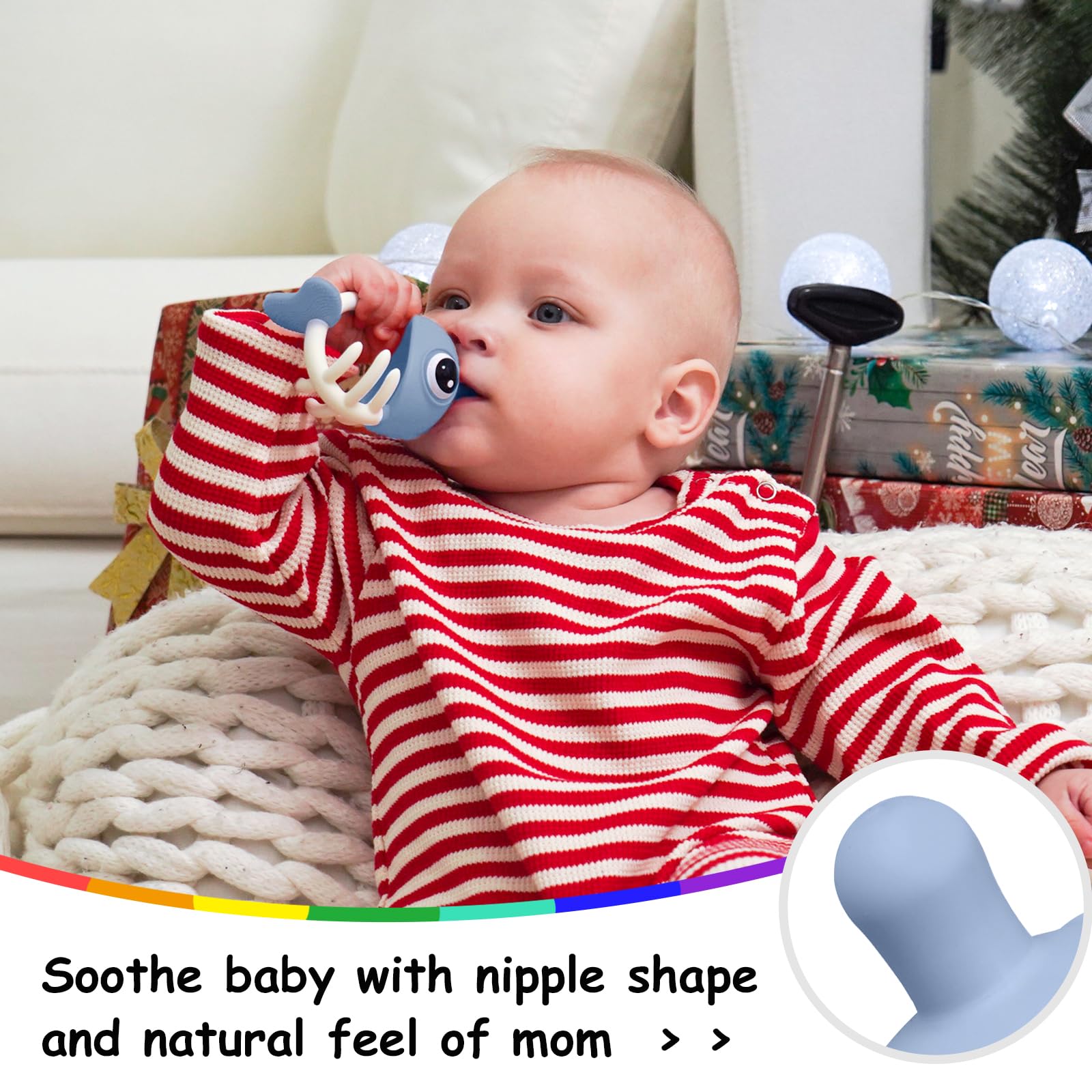 Mombella Soft Silicone Baby Teething Toys for 3-12 Months - BPA Free Clownfish Teether with Pacifier Clip | Soothing Infant Chew Toy for 6-9 Month Old Babies (Blue) | Perfect for Daycare, Travel & On-the-Go Teething Relief