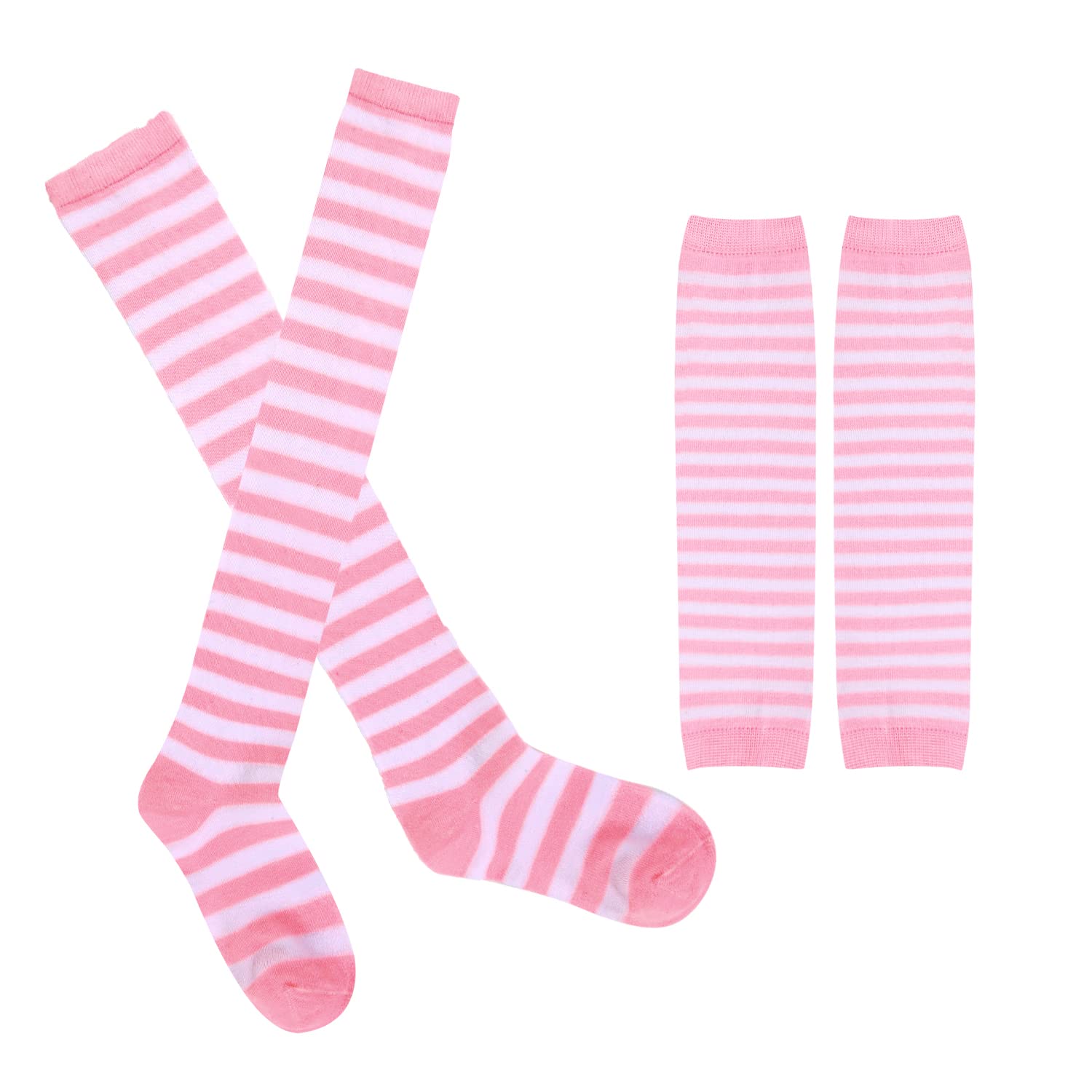 Benefeet Women's Striped Thigh High Socks & Fingerless Gloves Set - Over Knee High Leg Warmers for Costume, Dance, Yoga & Winter Fashion
