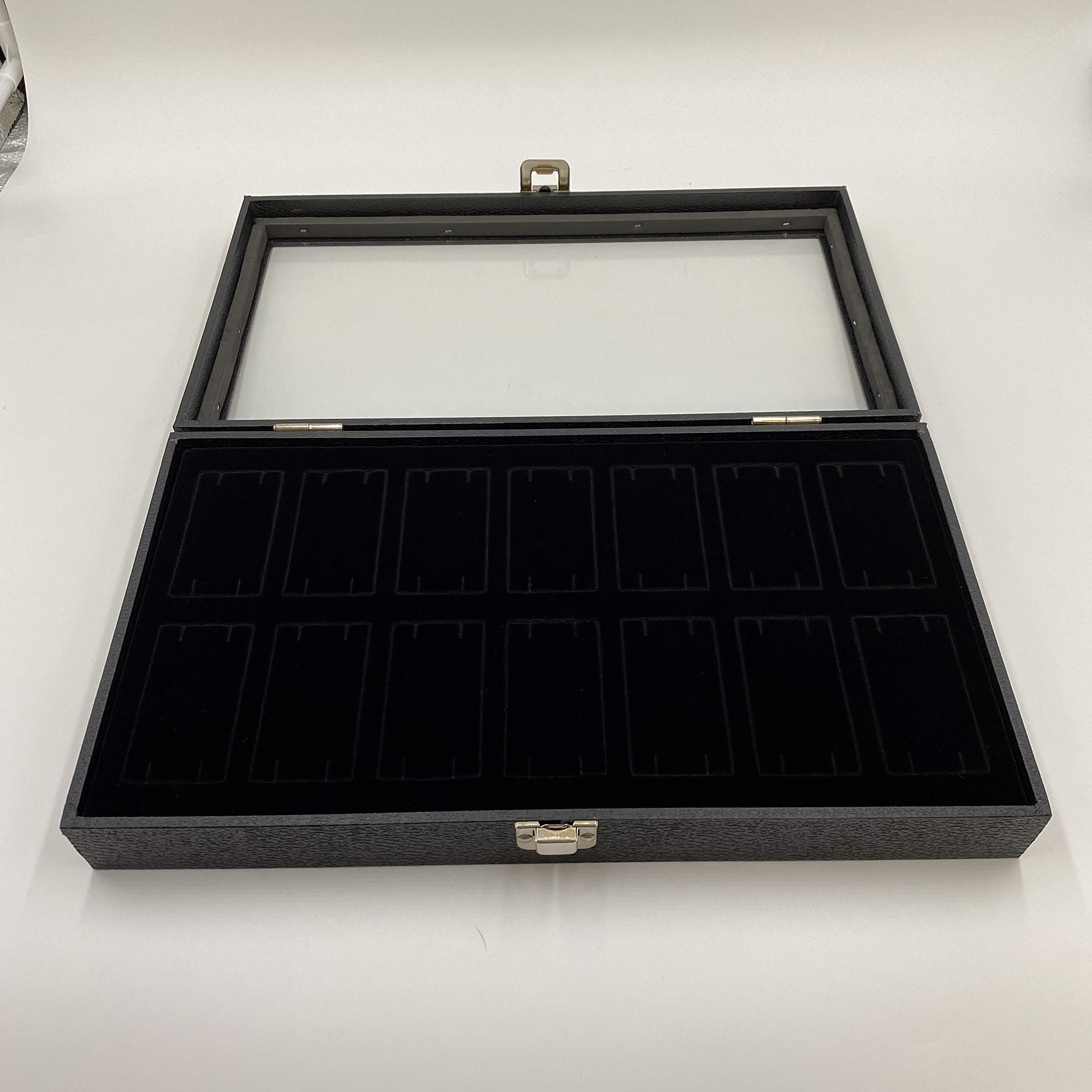14 Slot Watch & Bangle Black Display Case with Glass Top & Removable Foam Collars - Jewelry Organizer for Retail Stores, Travel Storage & Watch Collection Display