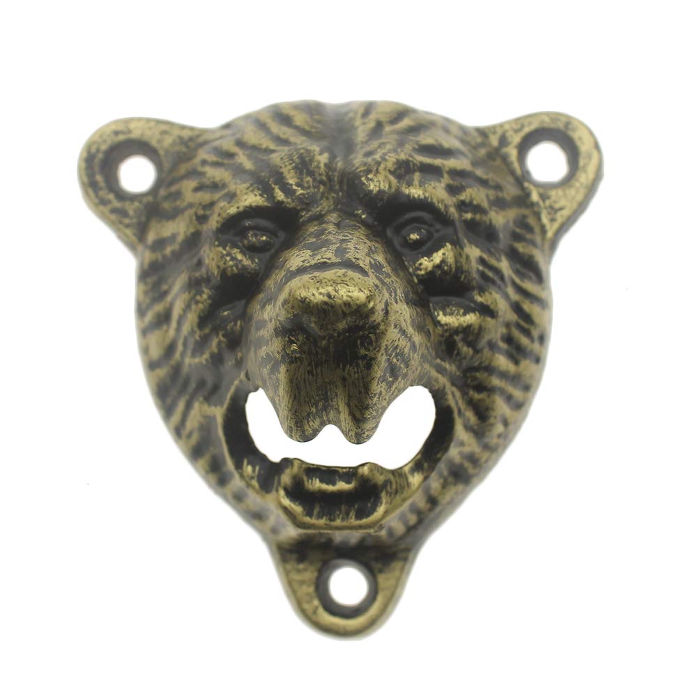 Vintage Bear Head Cast Iron Bottle Opener - Wall Mounted Rustic Beer Cap Remover with Retro Teeth Design for Man Cave, Garage & Bar Decor (Aged Bronze) - Perfect for Home Bars, Basement Hangouts & Outdoor Entertaining