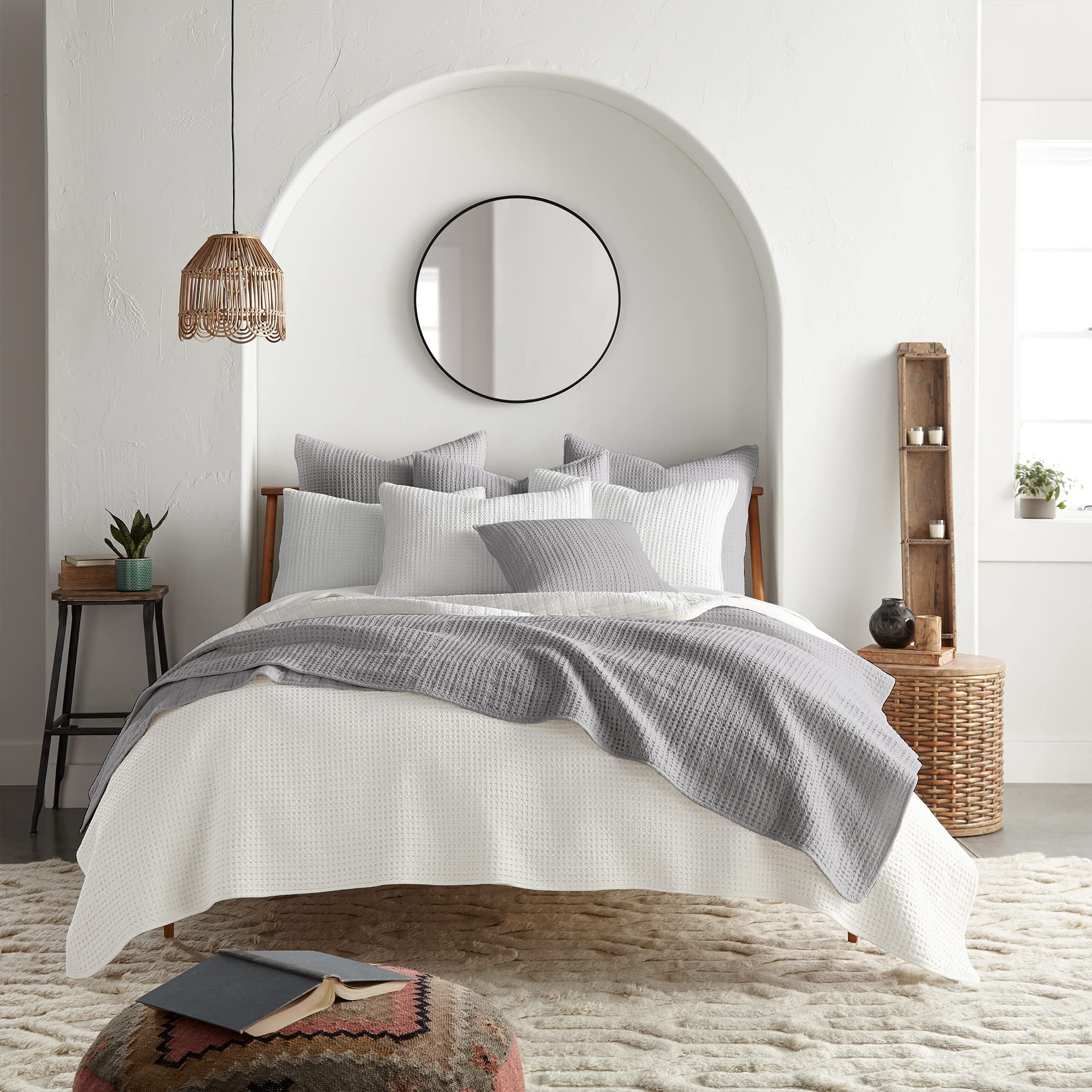 Levtex Home Mills Waffle Full/Queen Quilt Set - 100% Cotton Waffle Weave Bedding - Bright White Quilt (88