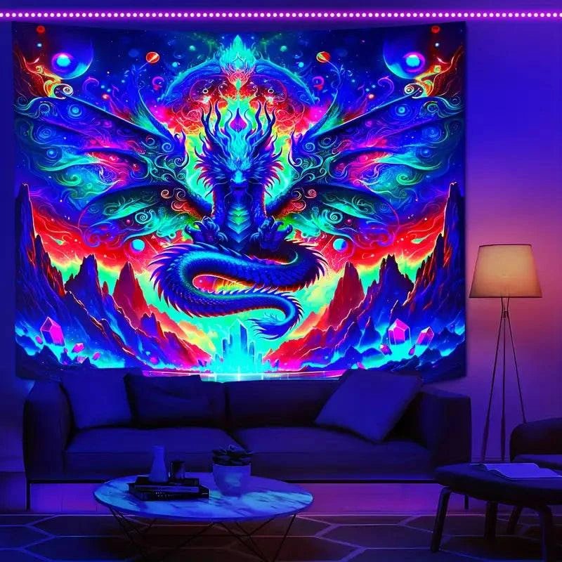 Dragon UV Glow Tapestry Wall Art - Glowing in The Dark Room Decor for Bedroom, Living Room, and Dorm