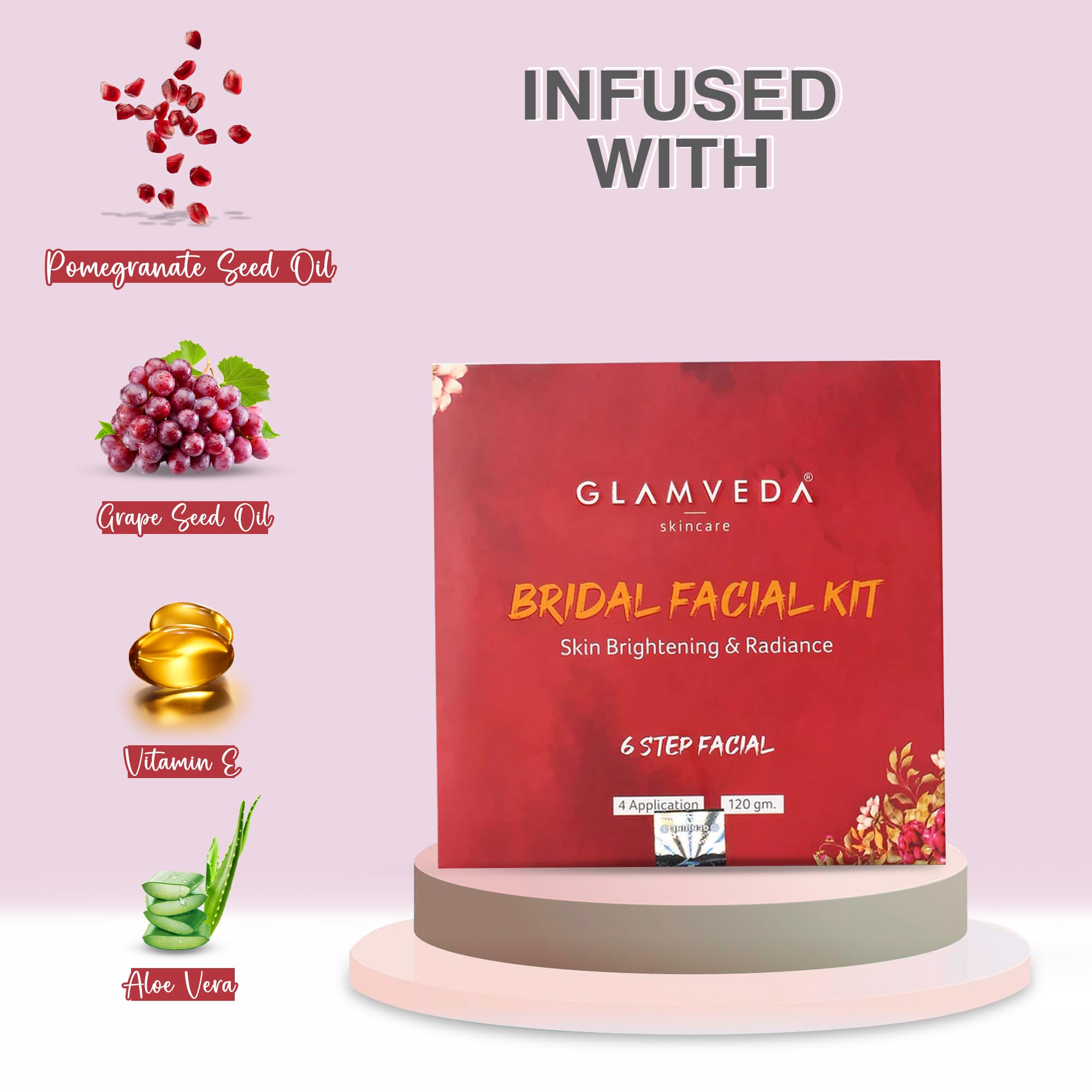 Glamveda Bridal Facial Kit - 6 Step Skincare Routine for Bright & Radiant Skin (120g) | Evens Skin Tone | Perfect for Wedding Prep & Special Occasions