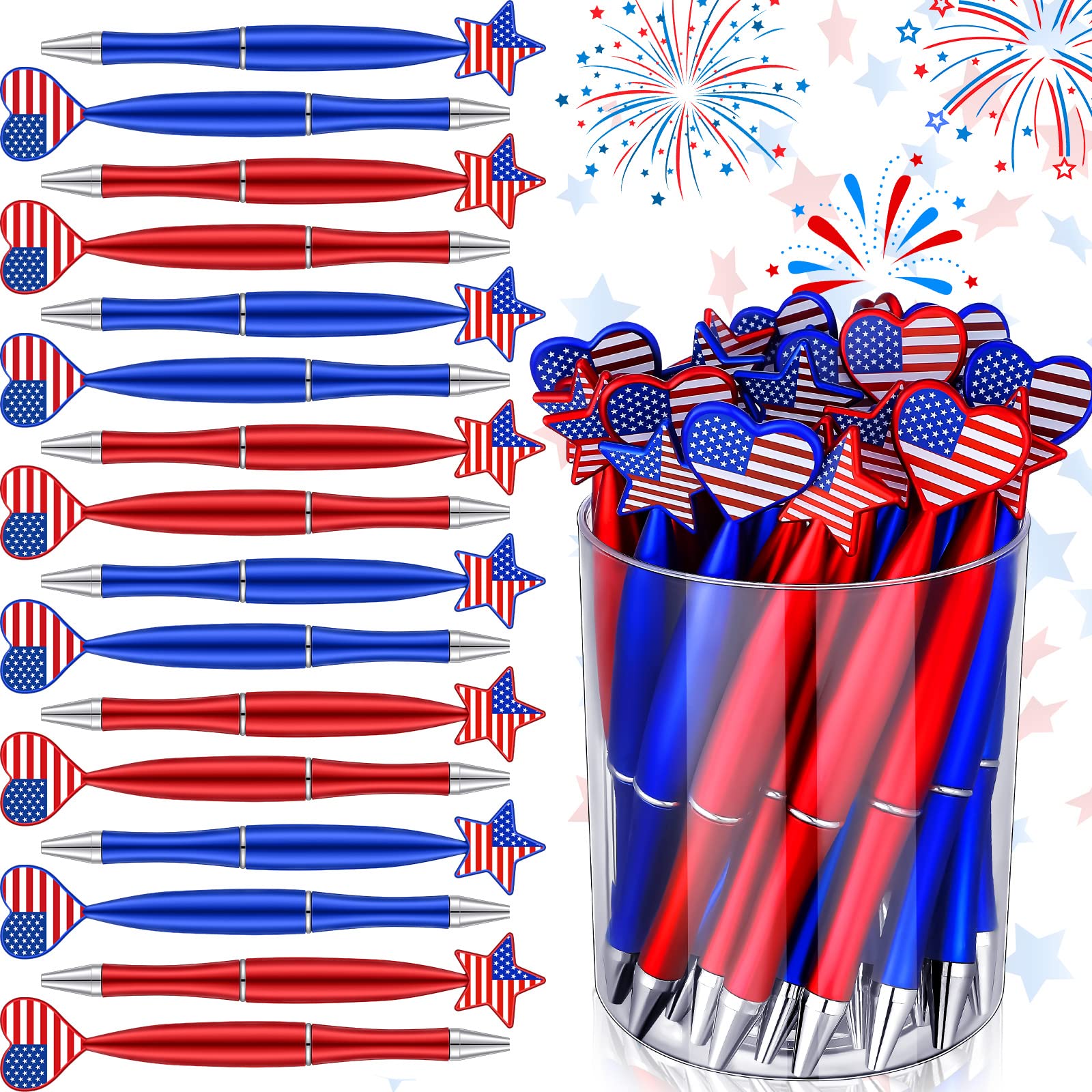 28-Pack Patriotic American Flag Pens - 1.0mm Black Ink Retractable Ballpoint Pens with Stars & Stripes Design - Perfect for Independence Day Celebrations, Office Supplies, School, and Patriotic Events
