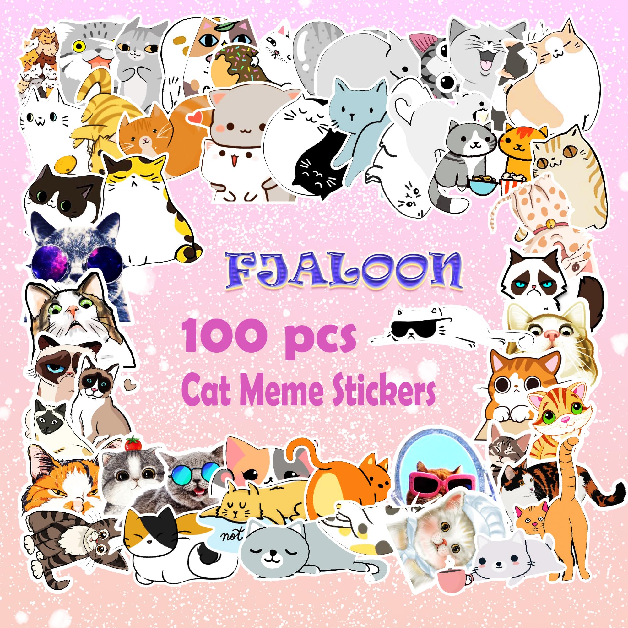 100 Pcs Funny Cat Meme Vinyl Stickers - Waterproof Cute Cat Decals for Laptops, Water Bottles & DIY Crafts - Perfect for Teens & Adults