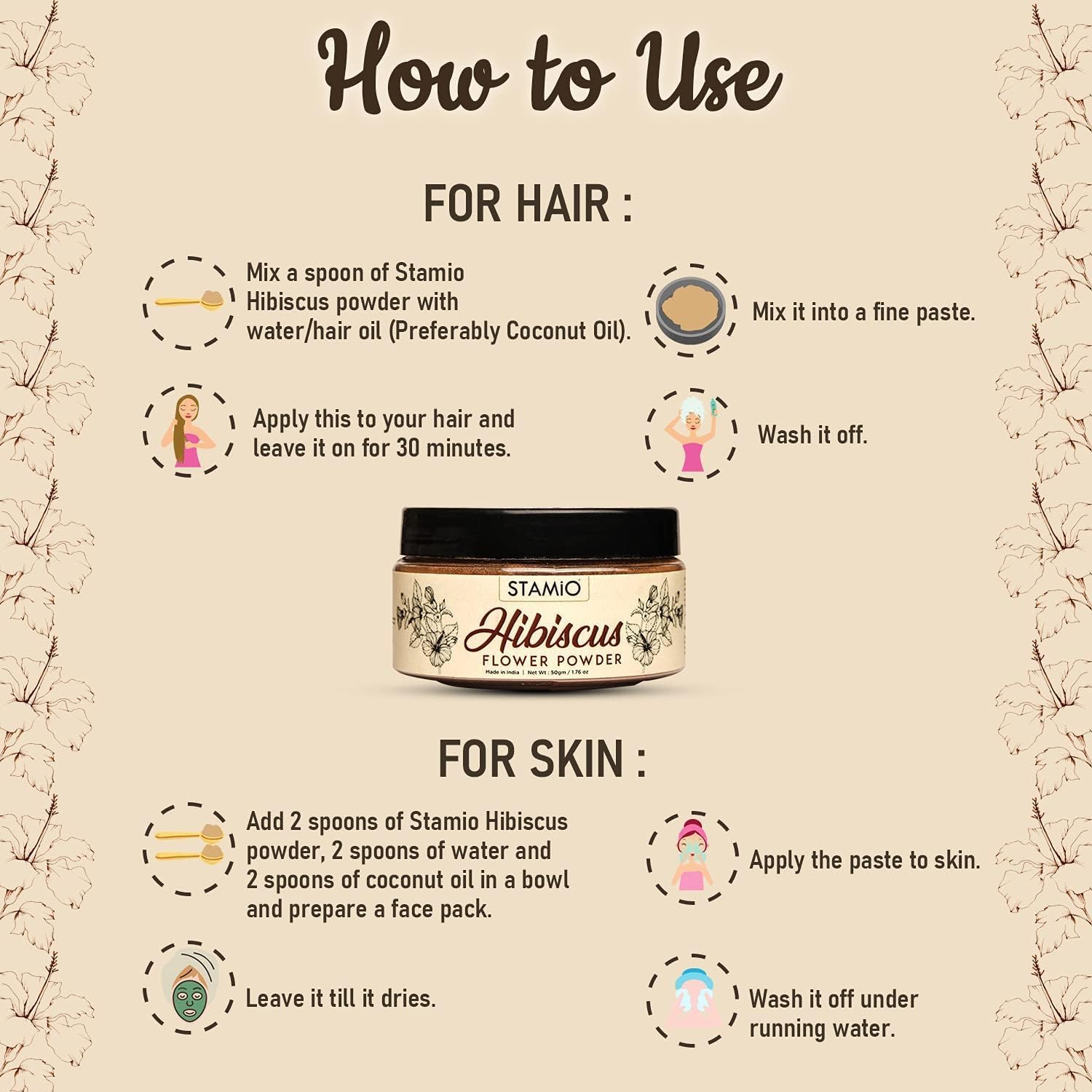 Pure Natural Hibiscus Powder for Hair Growth, Skin Care & Face Masks | Organic Rosa-Sinensis | Sun-Dried Gudhal Flower | 50g | DIY Beauty Recipes, Herbal Tea & Healthy Drinks | Perfect for Natural Hair Treatment, Glowing Skin & Wellness Routines