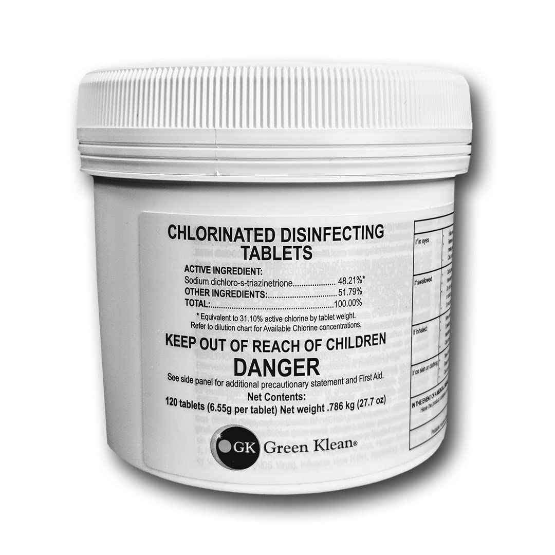 Green Klean Chlorinated Disinfecting & Sanitizing Tablets | EPA Registered Disinfectant Kills SARS-CoV-2 (COVID-19) | For Auto Scrubbers, Microfiber Mops, Sprayers | Hospital-Grade Cleaning for Schools, Gyms & Offices