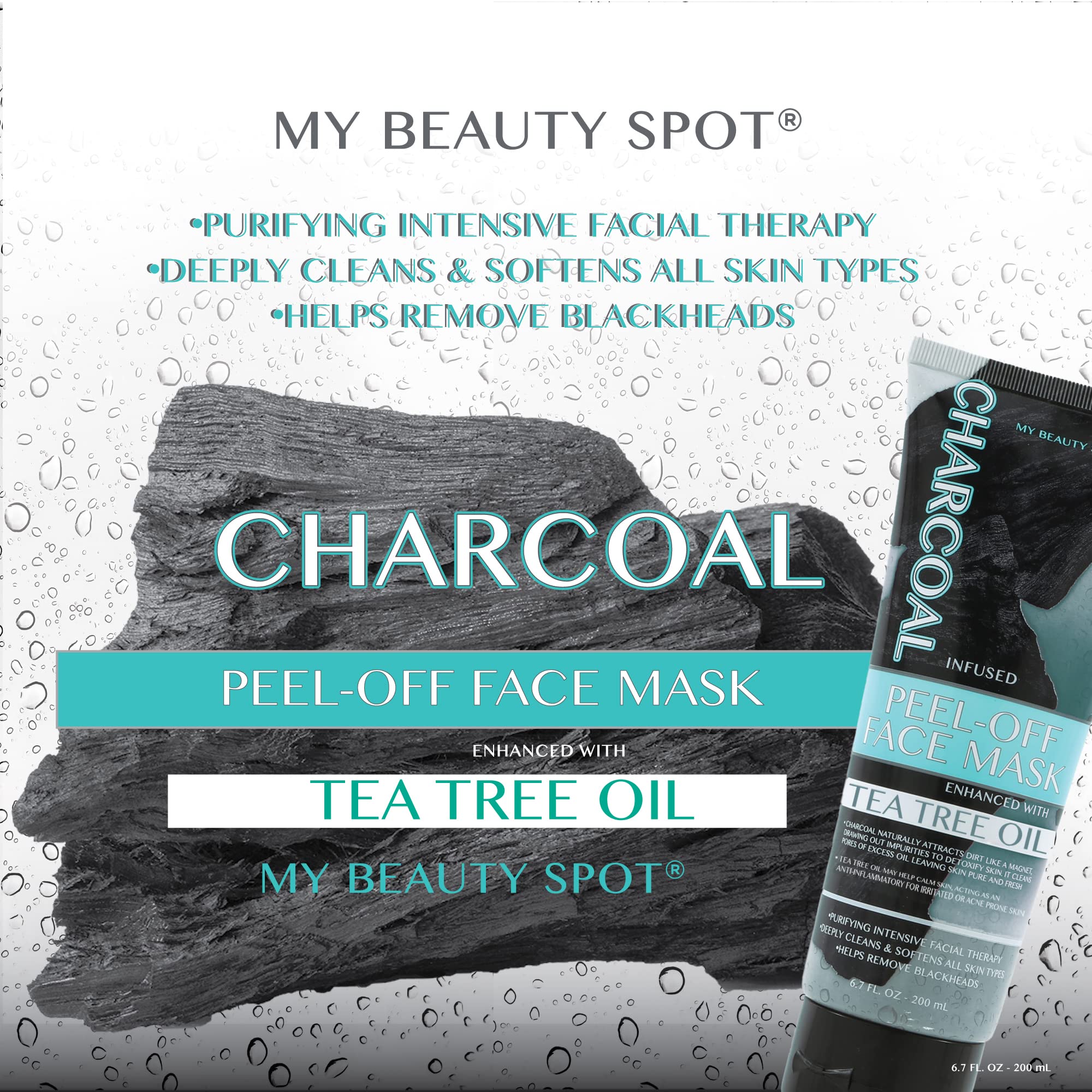 My Beauty Spot Charcoal Peel-Off Face Mask with Tea Tree Oil - Deep Cleansing Blackhead Remover & Pore Minimizer for Glowing Skin (6.7oz) - Perfect for Acne-Prone Skin & Weekly Detox Routine
