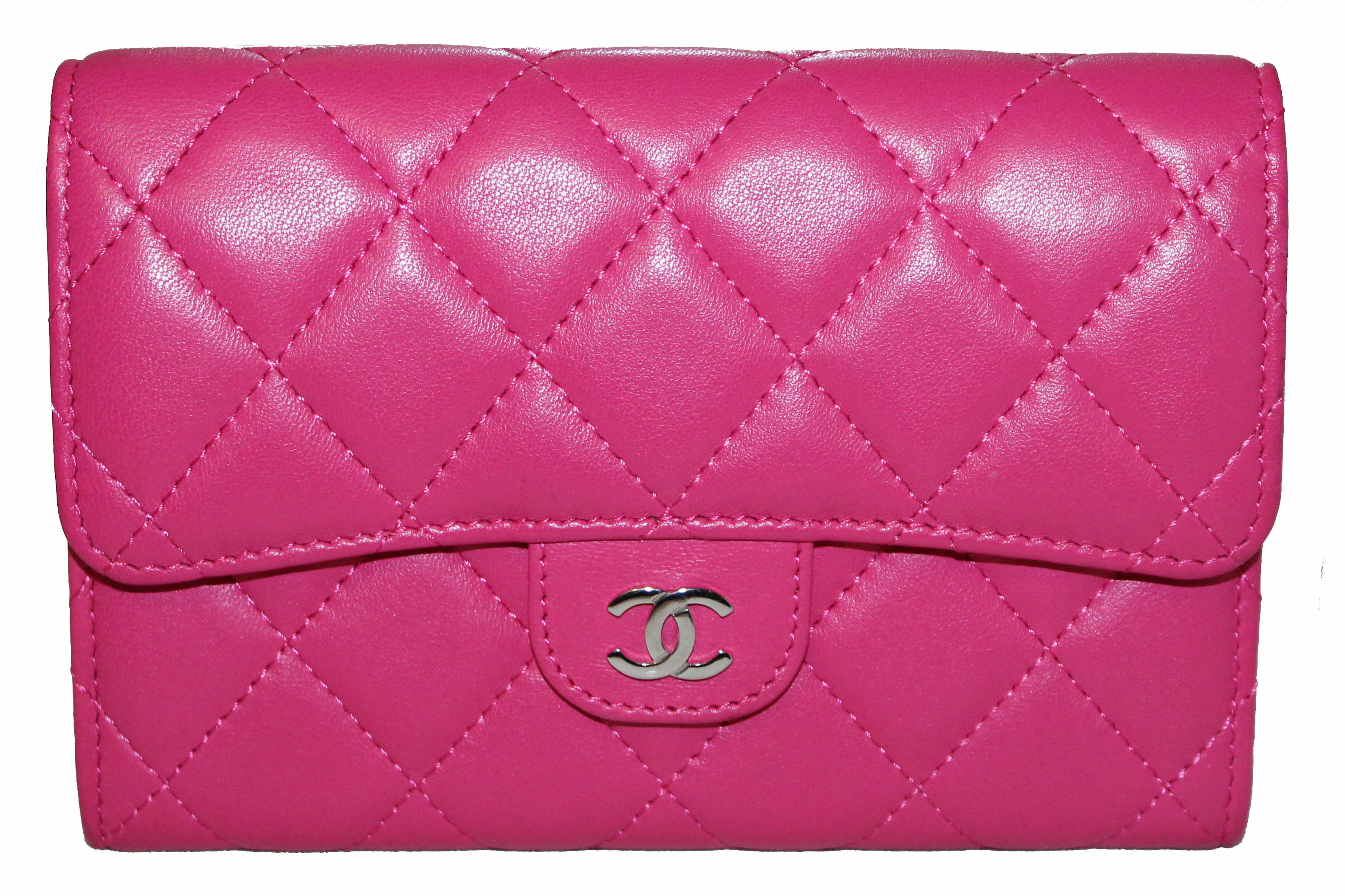 Authentic Chanel Pink Quilted Lambskin Leather Classic Flap Wallet for Women - Luxury Designer Handbag for Everyday Use & Special Occasions