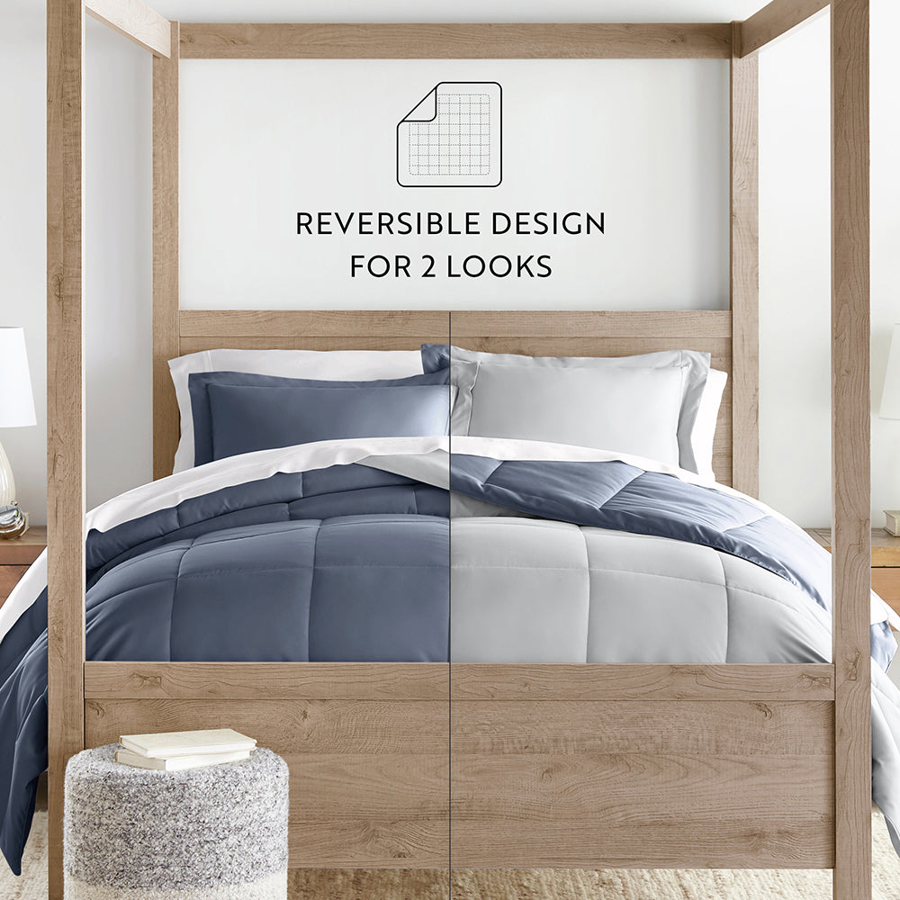 Reversible Down Alternative Comforter Set - All Season Hypoallergenic Bedding - Queen Size for Cozy Bedroom & Guest Room Comfort