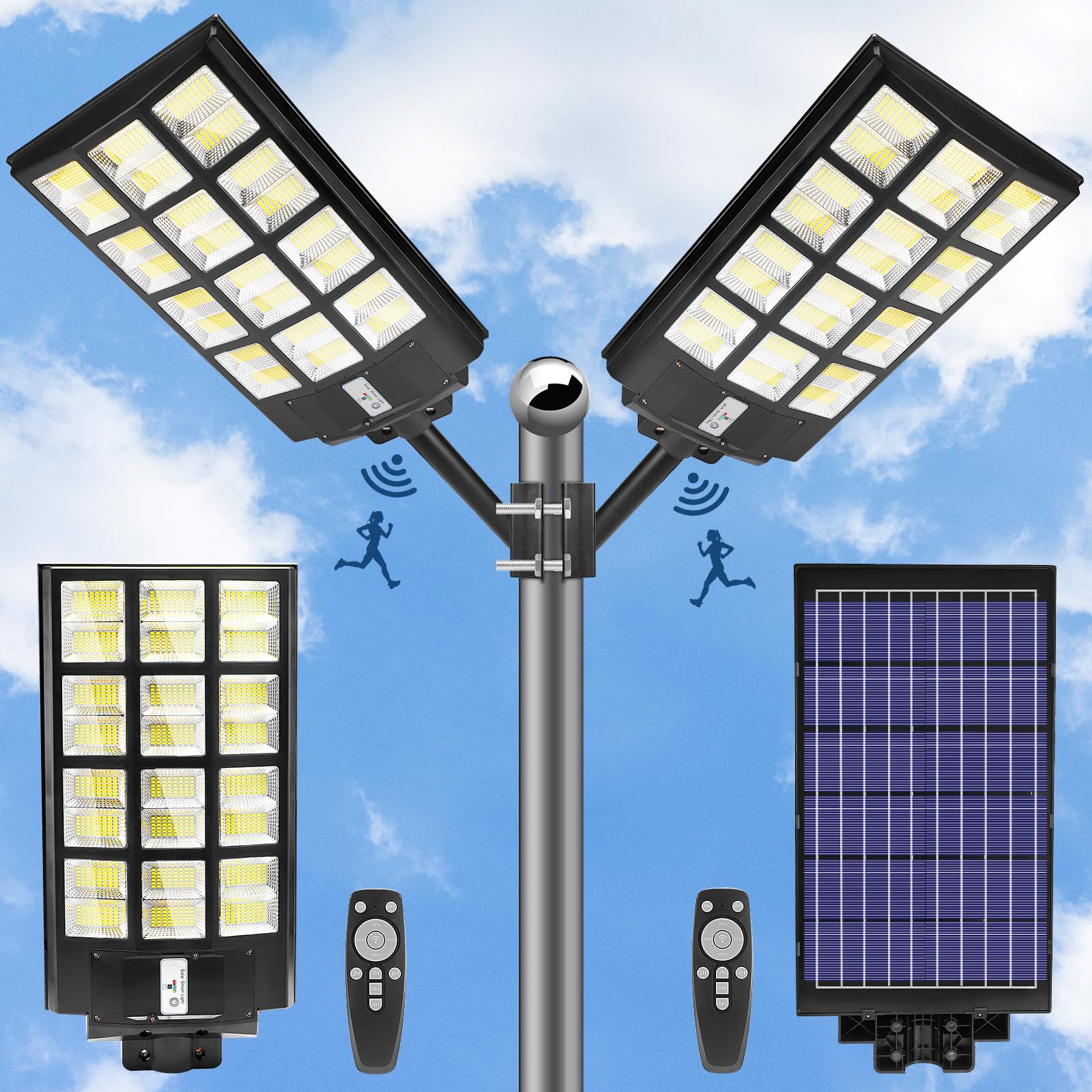 3200W Solar Street Lights Outdoor - 240,000 Lumens Waterproof IP66 with Remote Control & Motion Sensor - Dusk to Dawn Solar Flood Lights for Garden, Yard, Pathway, Parking Lot (2-Pack) - Perfect for Home Security & Energy-Efficient Outdoor Lighting