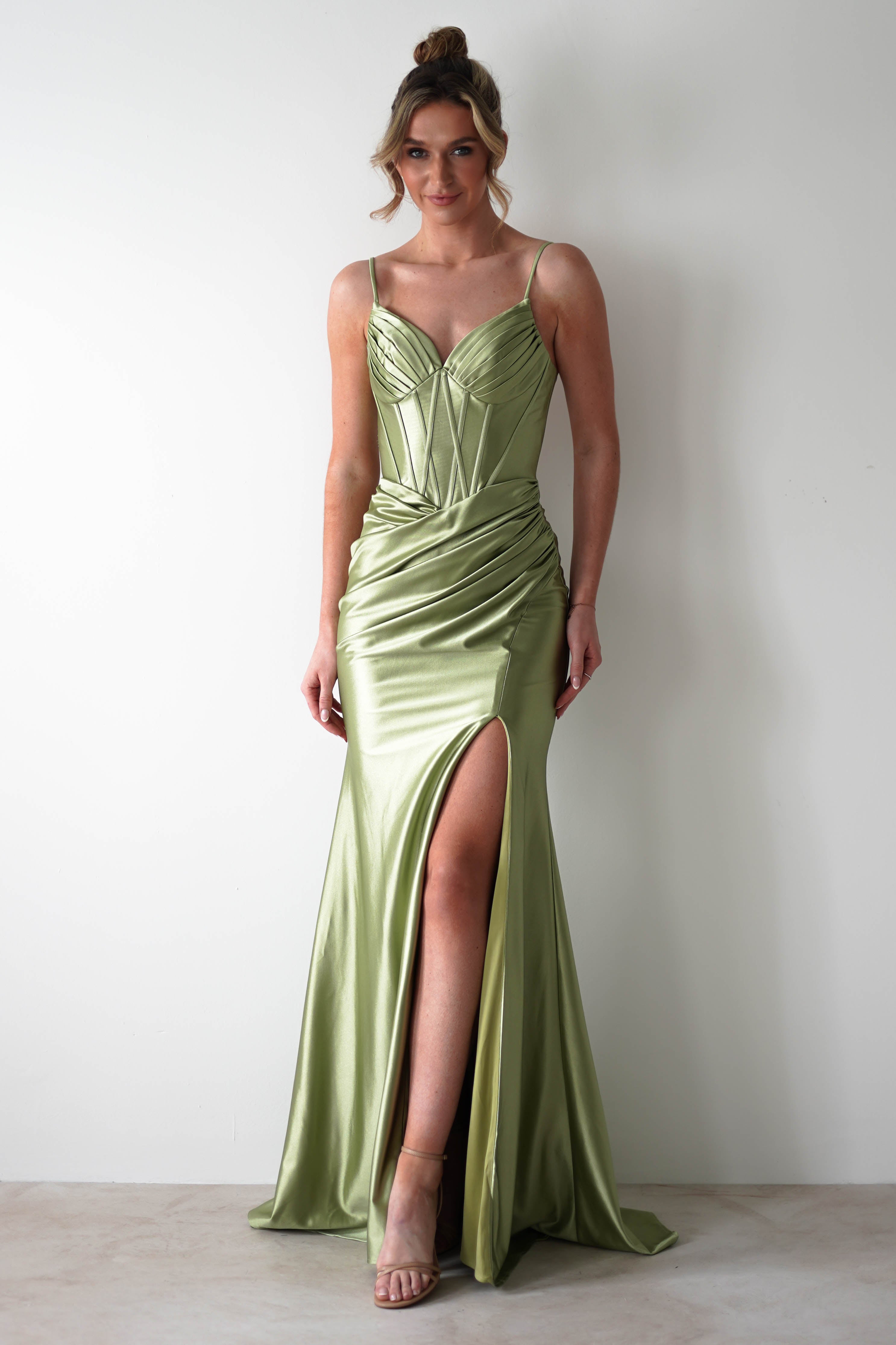 Meaghan Bodycon Gown - Slim Fit Stretchy Party Dress in Lime Green | Sexy Clubwear for Night Out & Cocktail Party