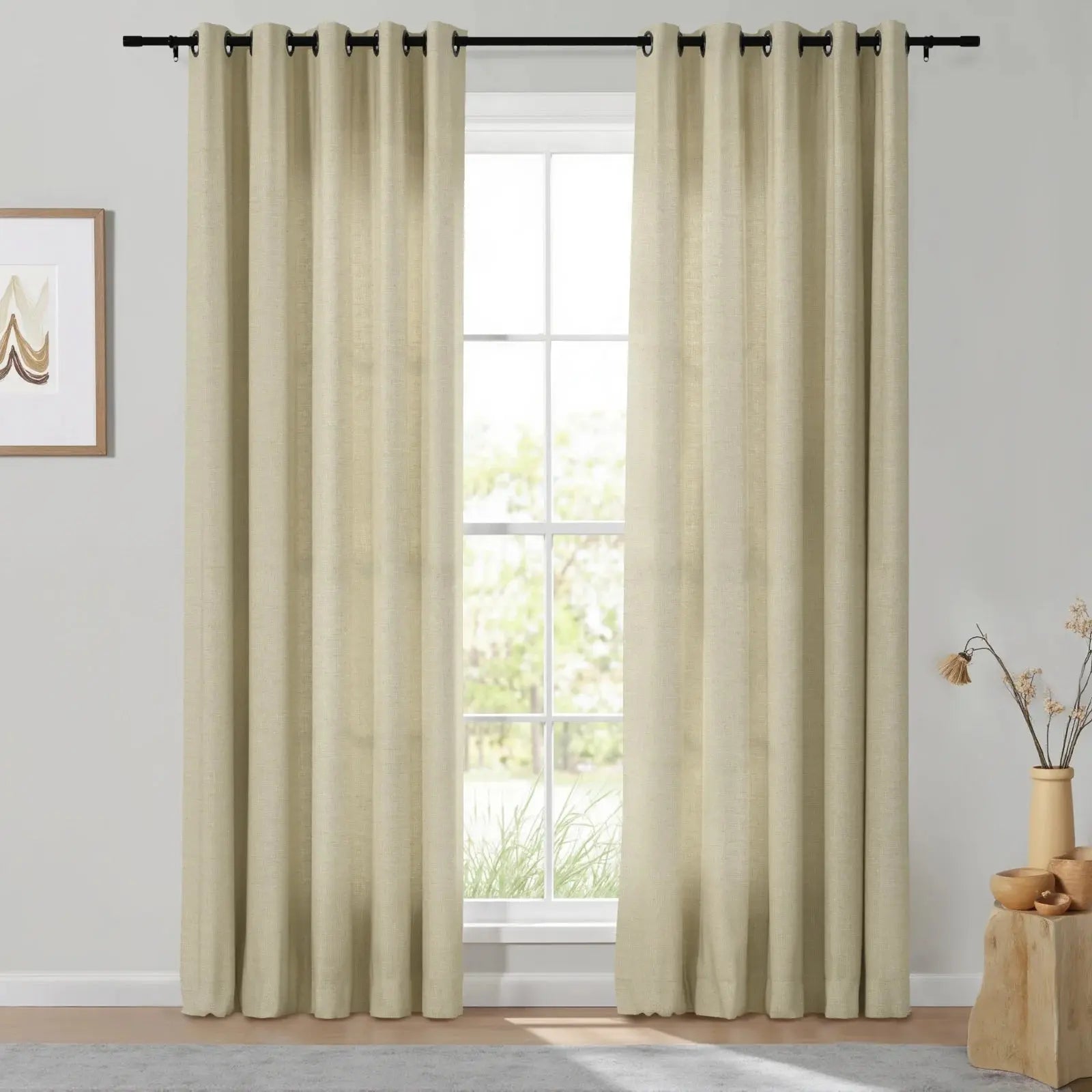 Isabella Heavyweight Cotton Grommet Curtains - Blackout Drapes for Living Room & Bedroom - Noise Reducing Thermal Insulated Window Panels (Set of 2)