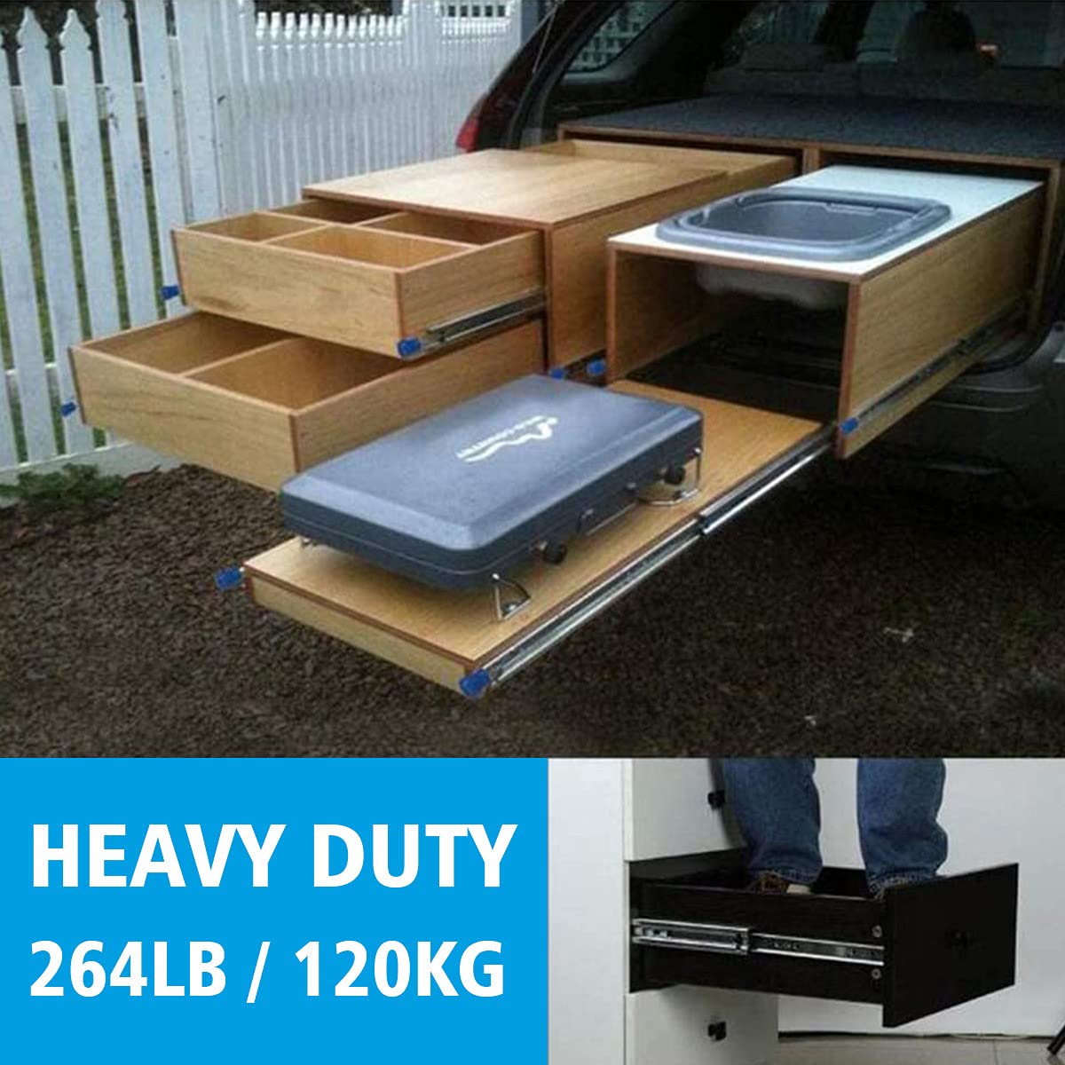 Heavy Duty Drawer Slides with Lock - Soft Close Full Extension Drawer Slides 264Lbs Load Capacity (60inch/1500mm) - Easy Installation for Garage, Closet, Nightstand & Office Furniture Organization