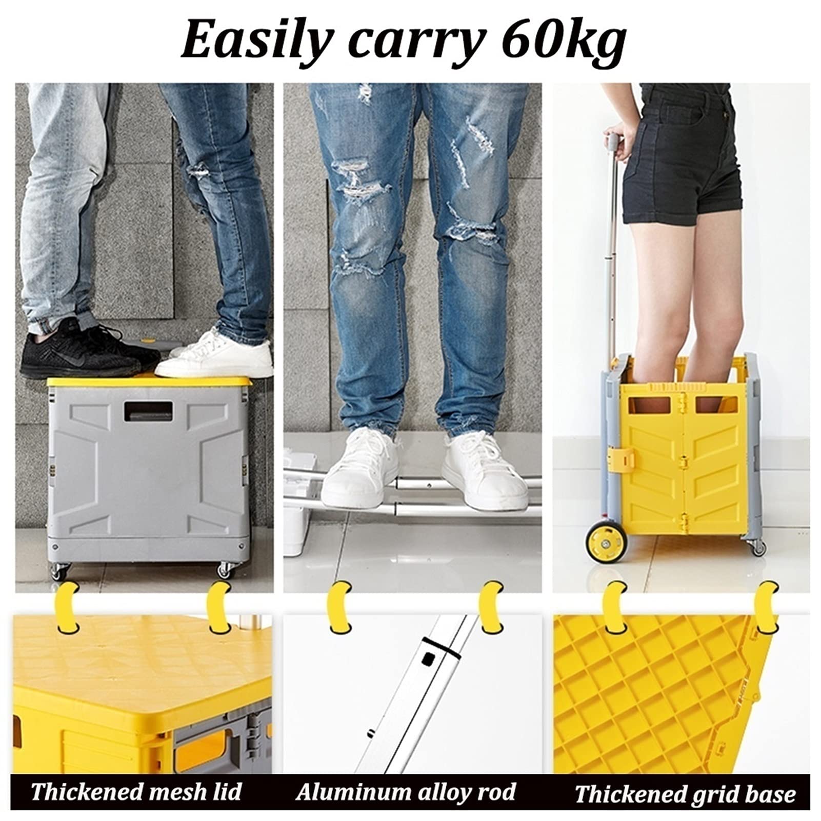 8-Wheel Stair Climbing Collapsible Handcart - Foldable Wheeled Trolley with Adjustable Handle & 75L Storage Capacity - Perfect for Grocery Shopping, Moving Supplies & Travel Luggage
