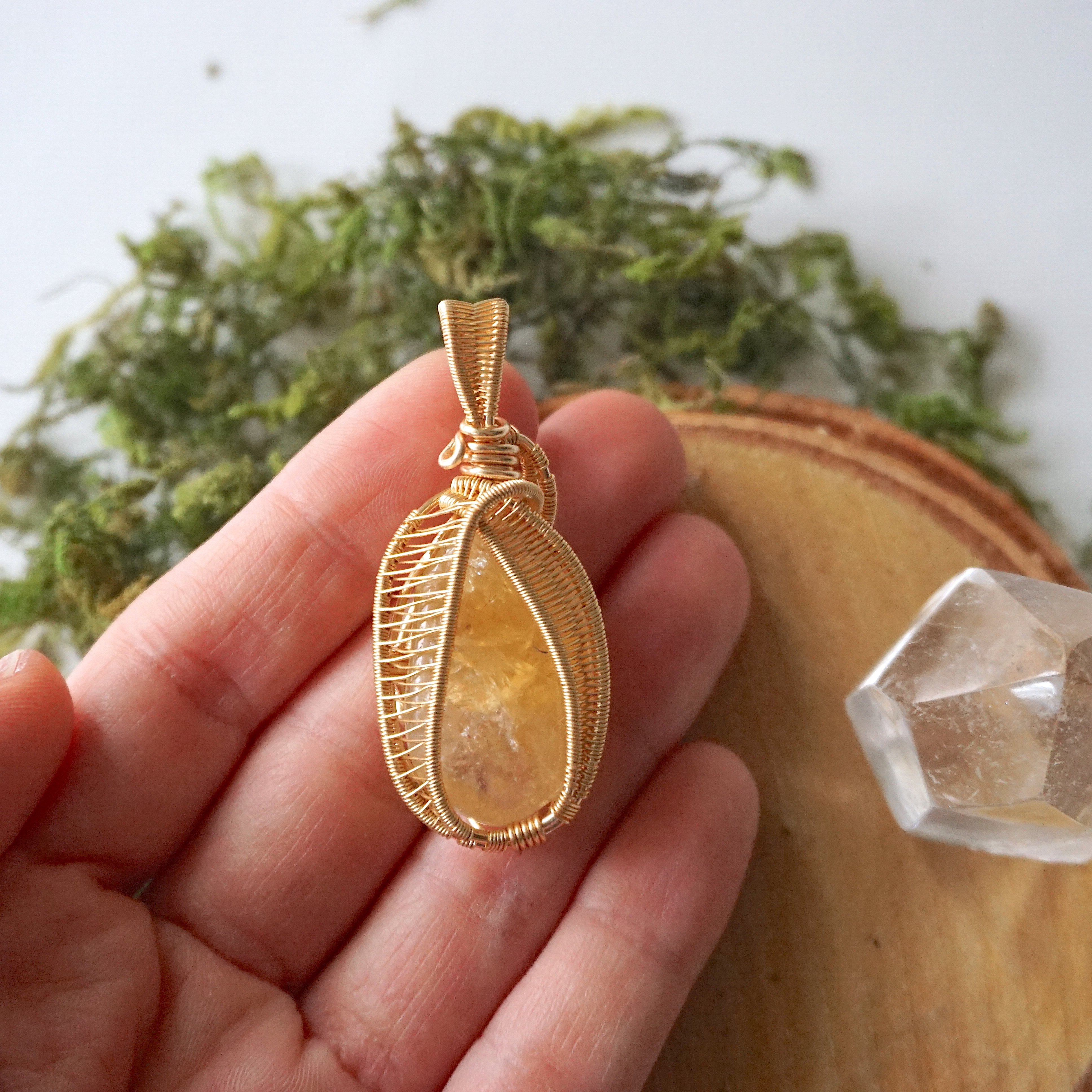 Natural Raw Citrine Necklace with Gold Wire Wrapping - Elegant Healing Crystal Jewelry for Women, Perfect for Meditation, Yoga & Spiritual Gifts
