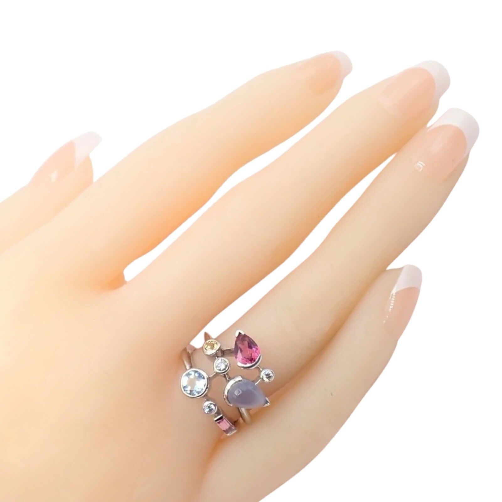 Authentic Cartier Meli Melo Platinum Ring with Chalcedony, Tourmaline, Garnet & Diamonds - Elegant Jewelry for Weddings, Anniversaries & Special Occasions