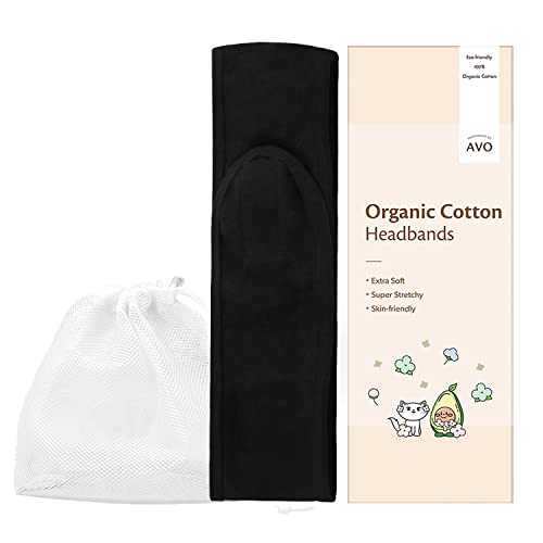 Organic Cotton Spa Headband for Women - Soft Terry Cloth Facial Head Wrap for Shower, Washing Face & Bath | Black | Perfect for Skincare Routine, Makeup Application & Relaxing Spa Days