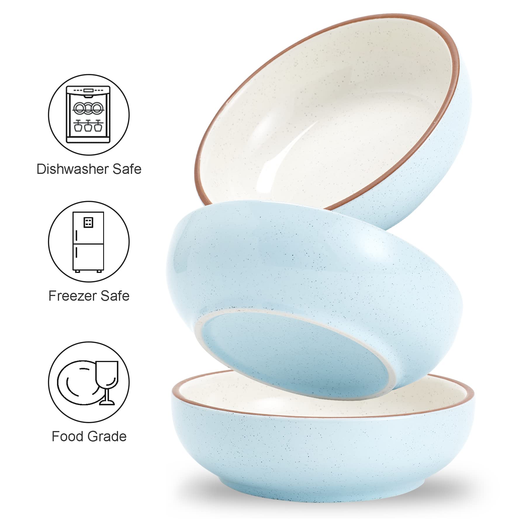 5.3 Inch Ceramic Cat Bowls Set of 3 - Shallow Pet Food & Water Dishes for Small Cats - Durable Non-Slip Blue Cat Bowls - Perfect for Kittens, Senior Cats & Multi-Cat Homes