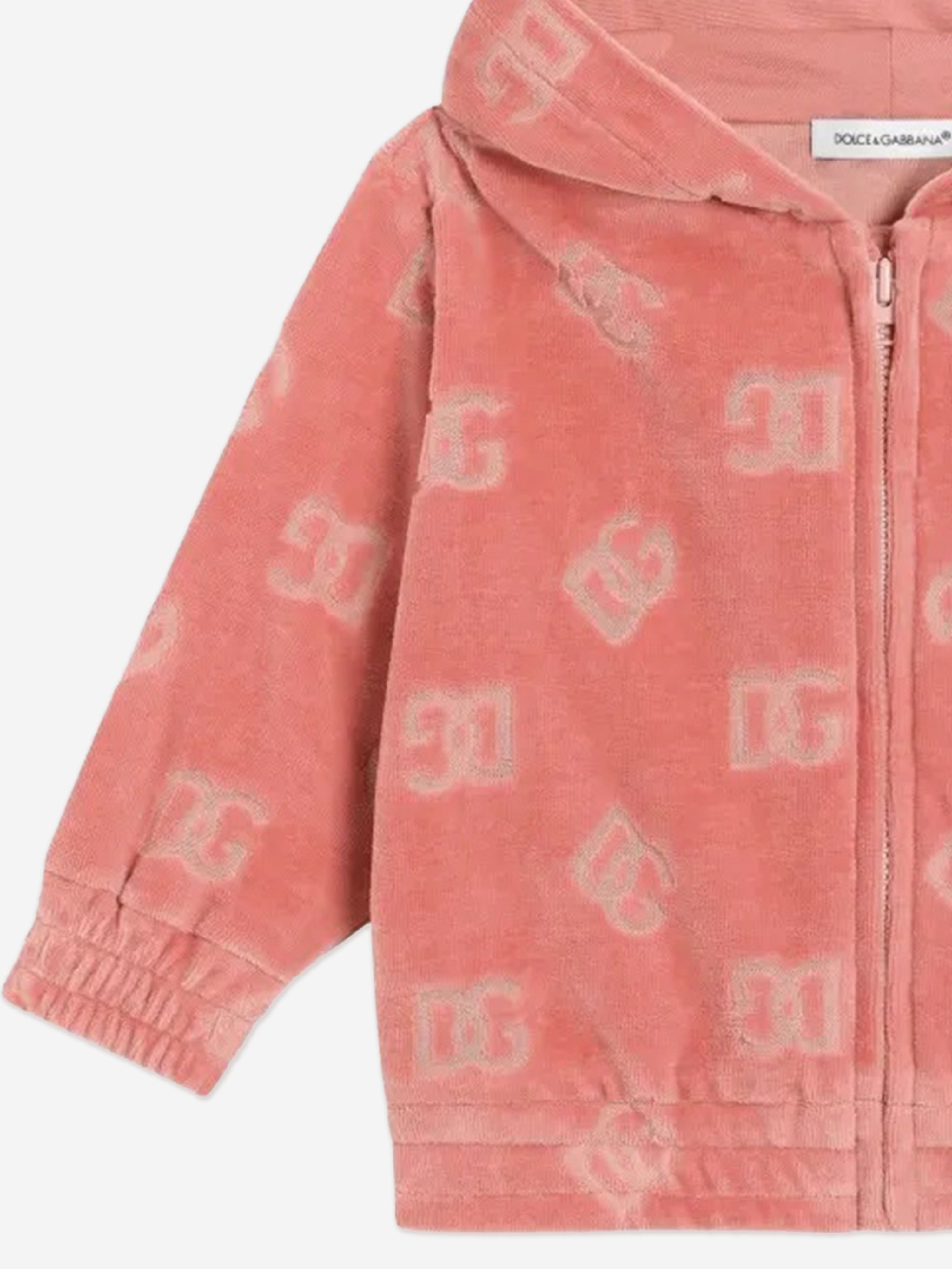 Baby Girls Jacquard Logo Zip Up Hoodie - Soft Pink Pullover for Toddlers & Infants | Perfect for Playdates, Daycare & Outdoor Adventures