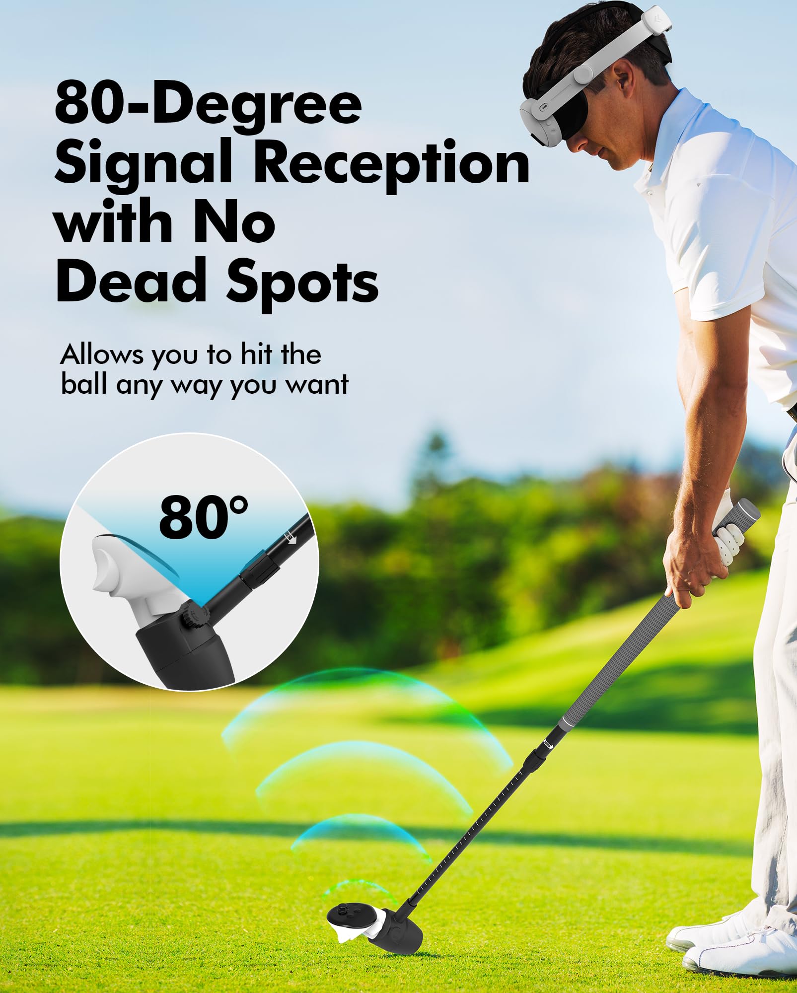 Adjustable Length VR Golf Club Handle Attachment for Meta Oculus Quest 2/3/3S/Pro - Anti-Throwout Right Controller Accessory for Immersive Golf Simulation Games