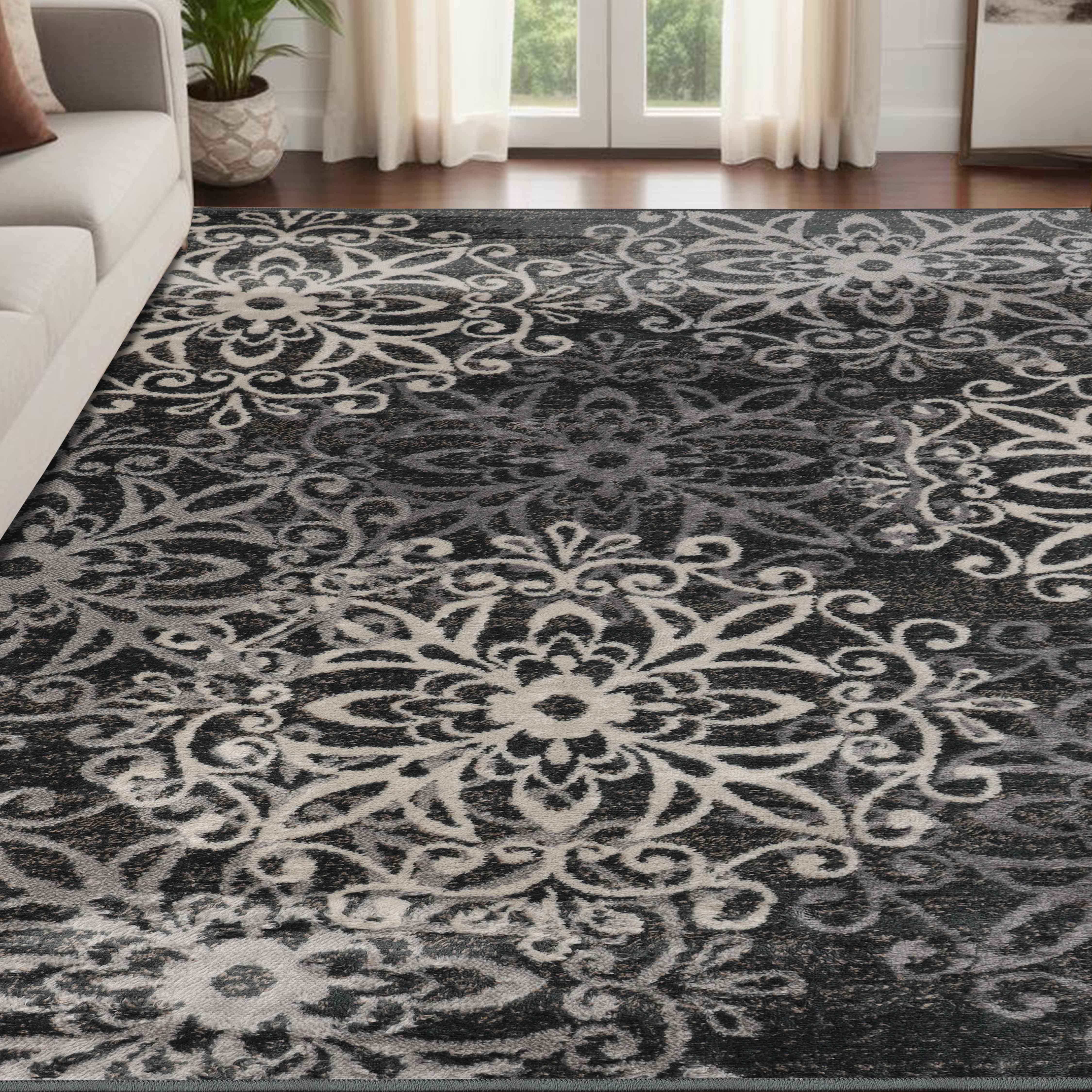 Leigh Traditional Floral Scroll Indoor Area Rugs & Runner Rugs - Non-Slip Soft Living Room Bedroom Decor Carpet