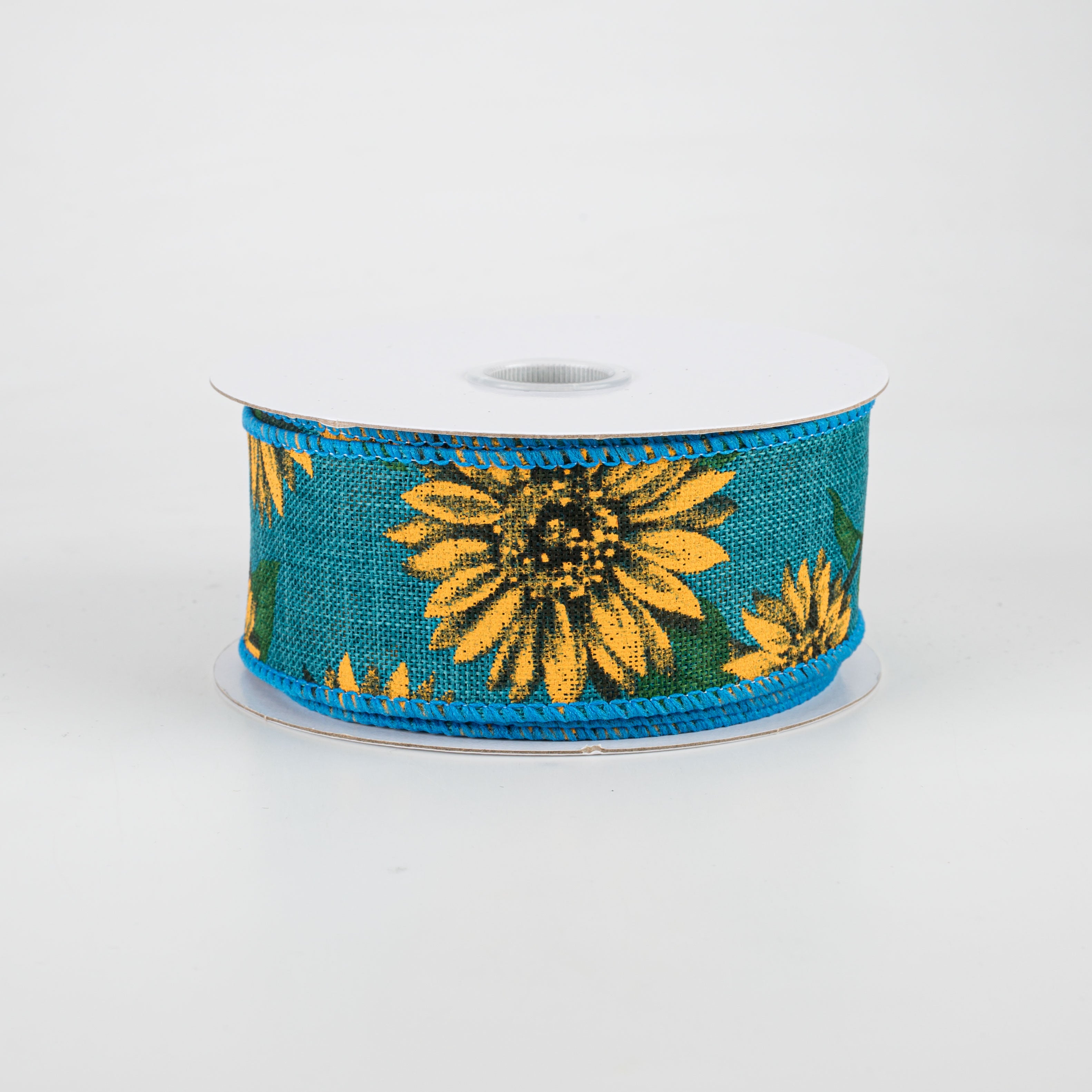 1.5 Inch Linen Sunflower Ribbon - Teal Blue Decorative Craft Ribbon (10 Yards) for DIY Wedding Decor, Gift Wrapping, Hair Bows & Scrapbooking
