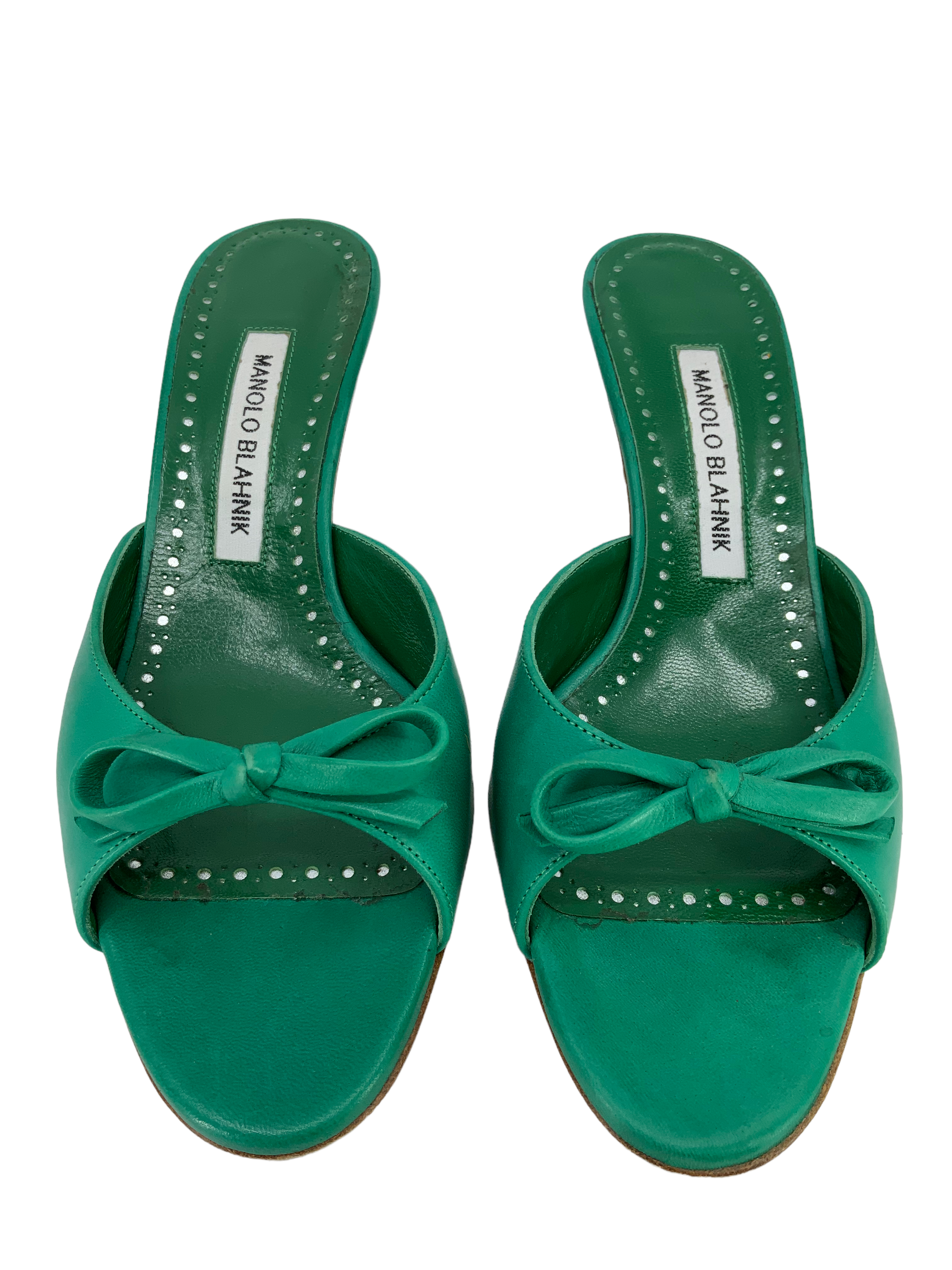 MANOLO BLAHNIK Pertinanu 50 Leather Mules Women's Size 7.5 - Luxurious Slip-On Shoes for Casual Outings & Evening Events