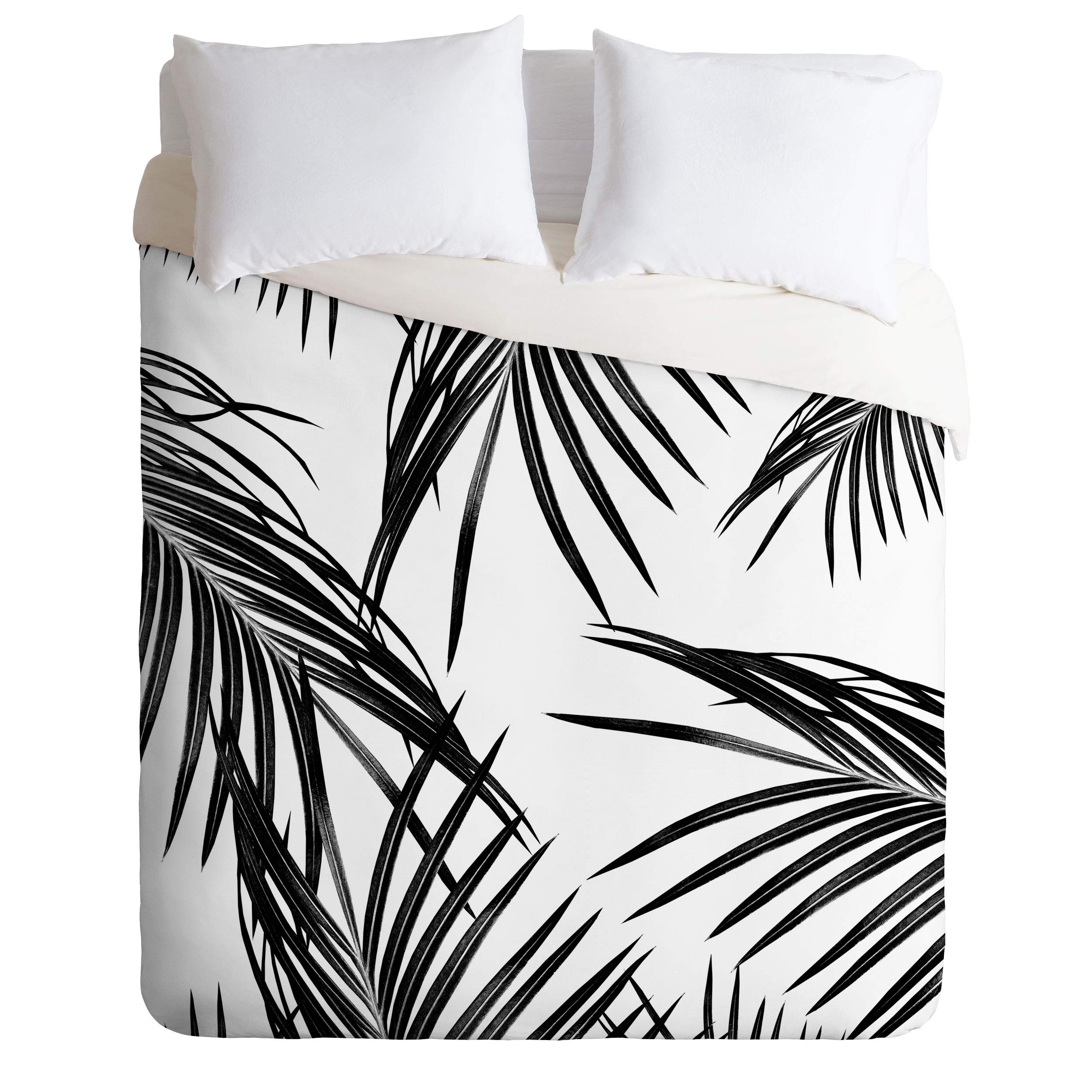 Anita Bella Jantz Black Palm Leaves Dream 1 Comforter Set with Pillowcases - Queen/Full Size Tropical Botanical Bedding - Perfect for Beach House, Boho Bedroom & Guest Room Decor