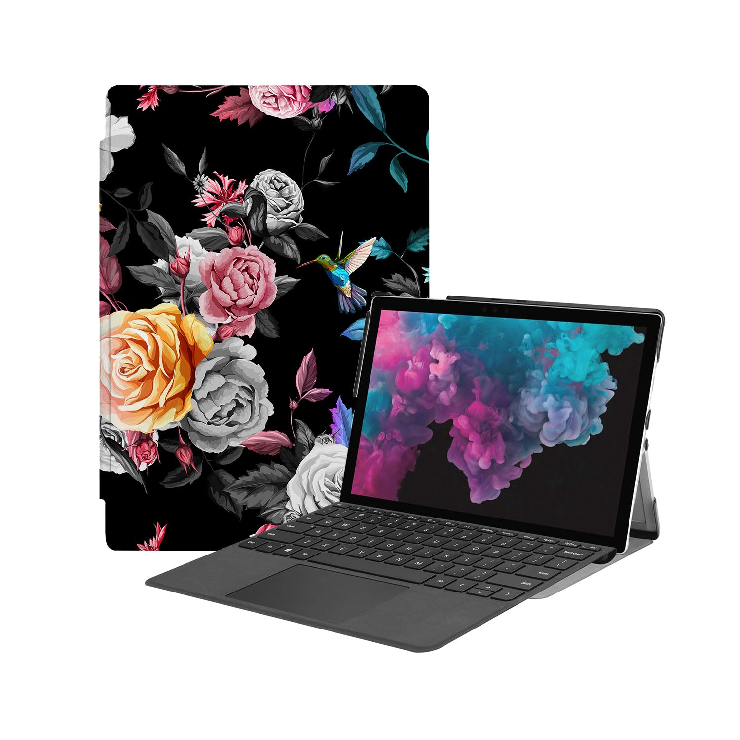 Microsoft Surface Case - Black Flower Design Protective Cover for Surface Pro/Go/Laptop - Perfect for Work, Travel & School