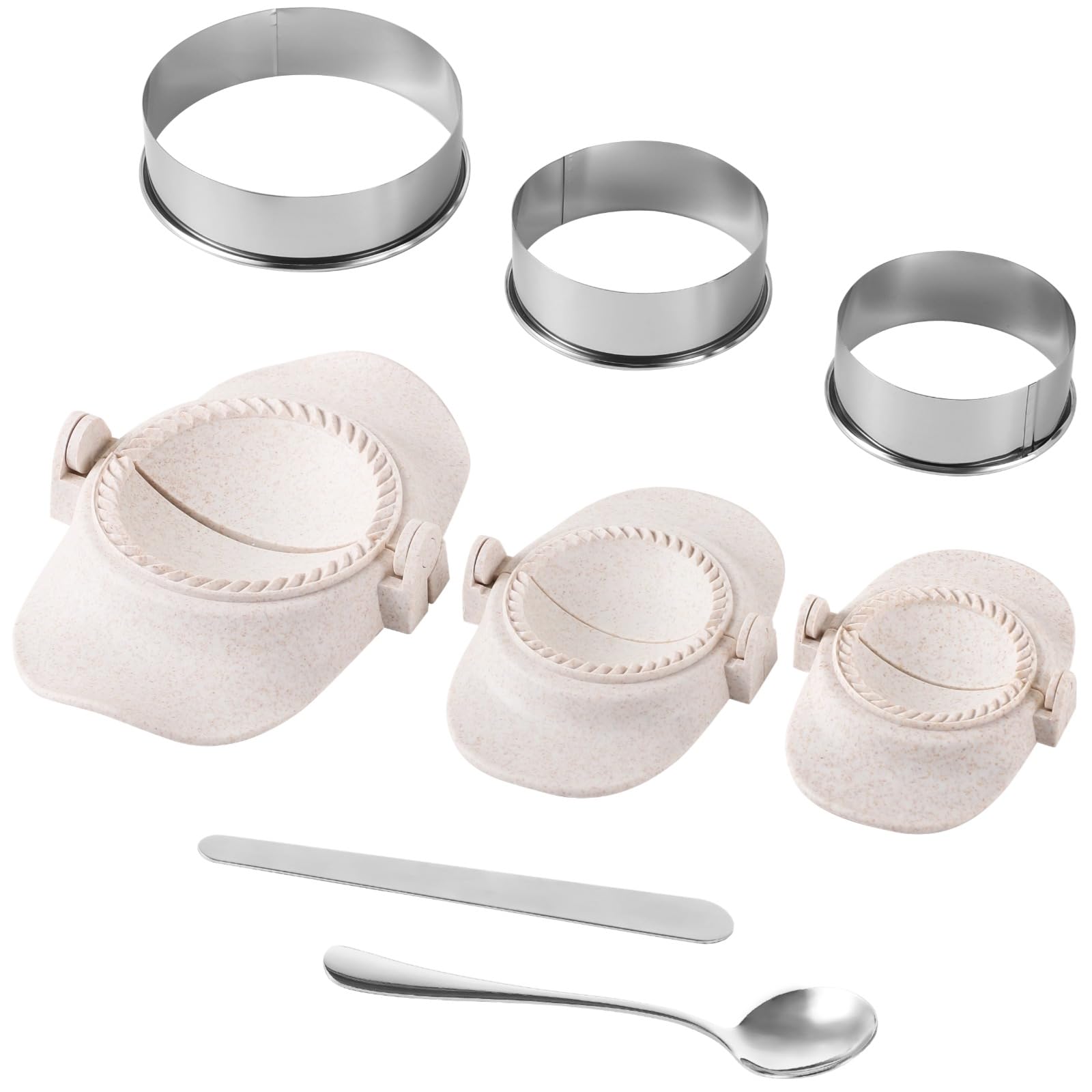 8-Piece Empanada & Dumpling Press Set - 3 Sizes Wheat Straw Dumpling Molds with Stainless Steel Dough Cutters - Perfect for Making Chinese Dumplings, Empanadas, Pierogi & More - Great for Home Cooking, Parties & Meal Prep
