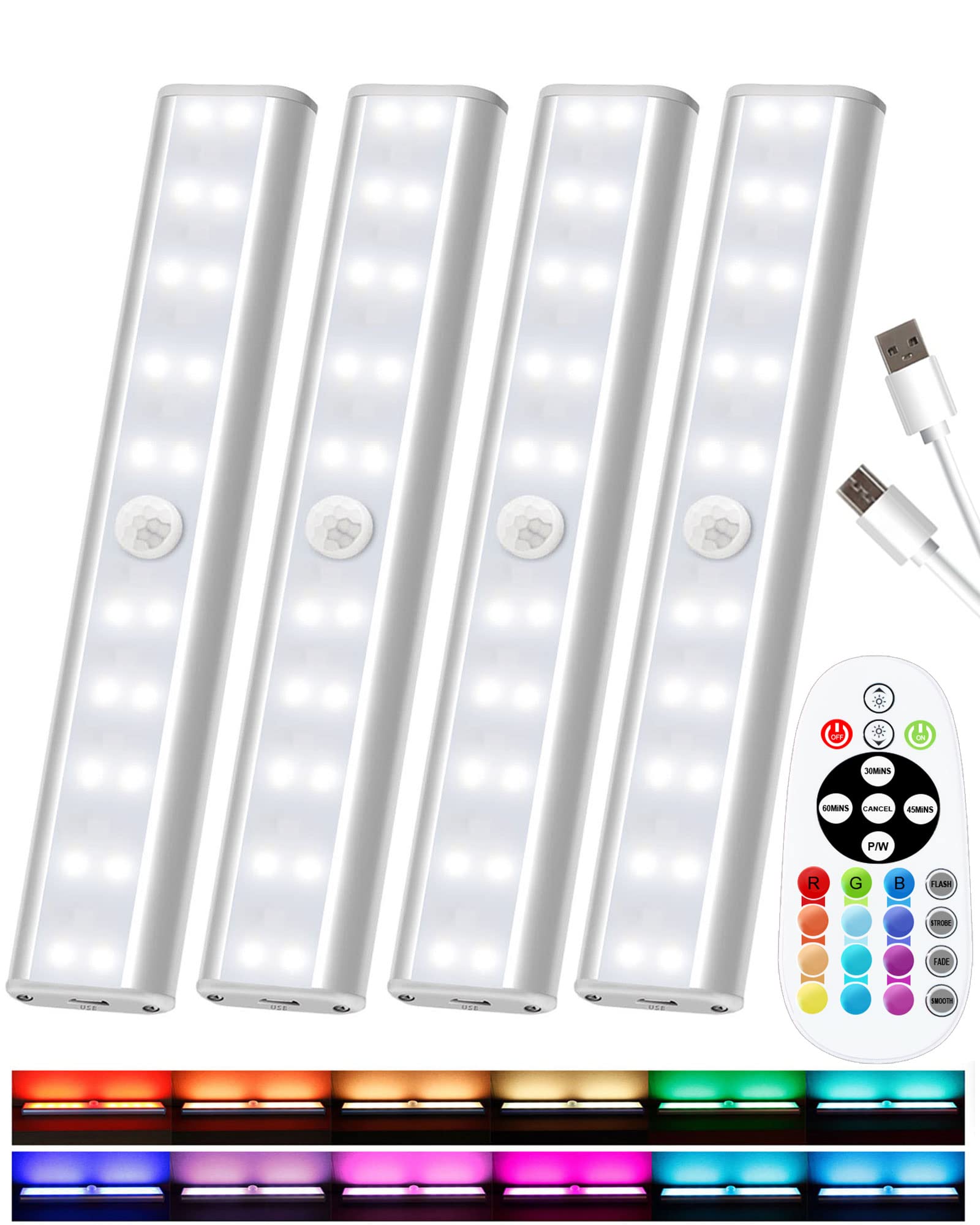 SZOKLED Wireless Under Cabinet Lights - 48 LED Rechargeable Dimmable Closet Lighting with Remote Control, Stick-On Under Counter Lights for Kitchen, Shelf, Pantry & Desk (4 Pack) - Perfect for Home, Office & DIY Projects