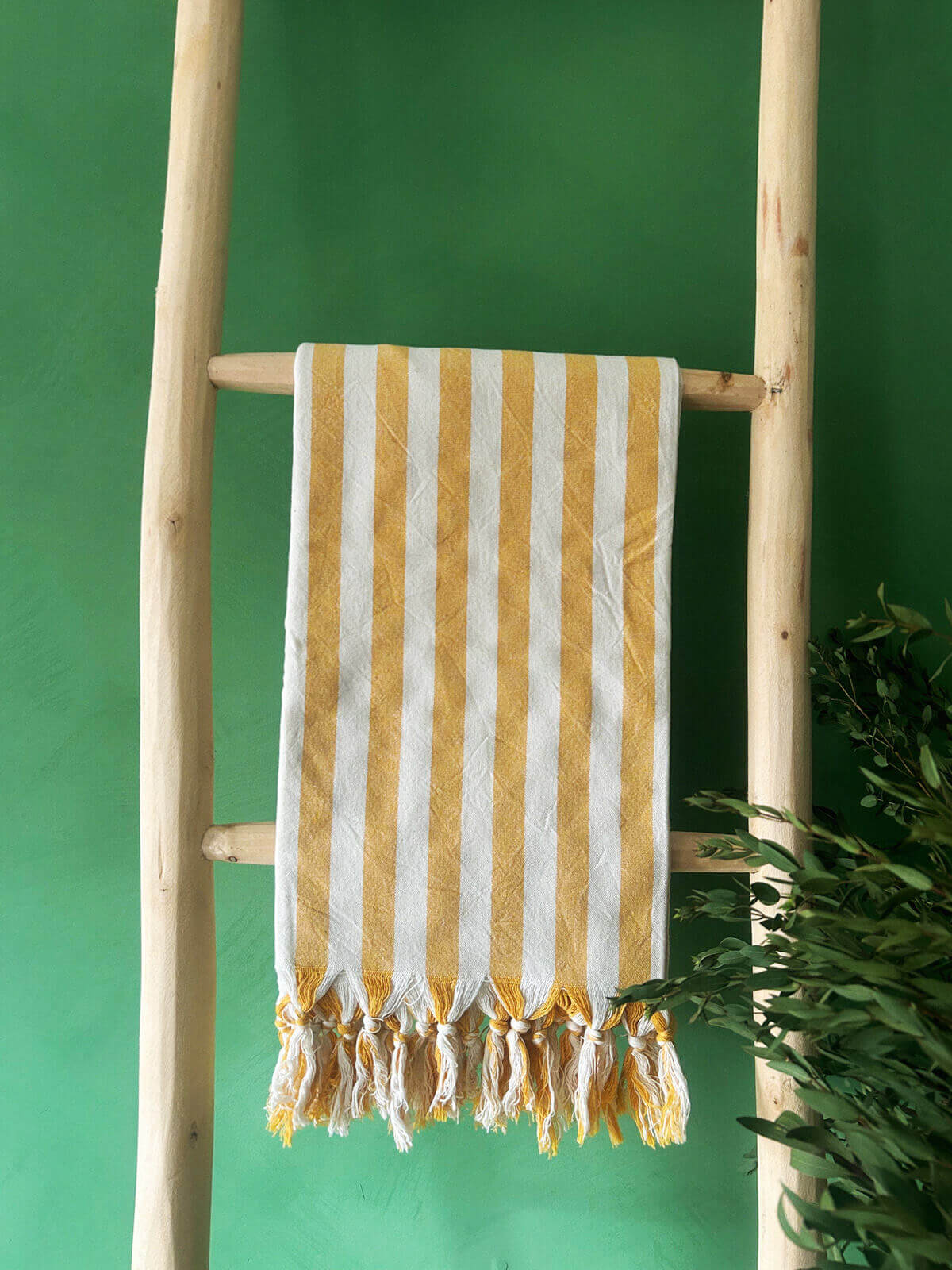 Brighton Stripe Hammam Towel - 100% Cotton Turkish Bath Towel, Mustard Yellow - Perfect for Beach, Pool, Yoga & Spa Use